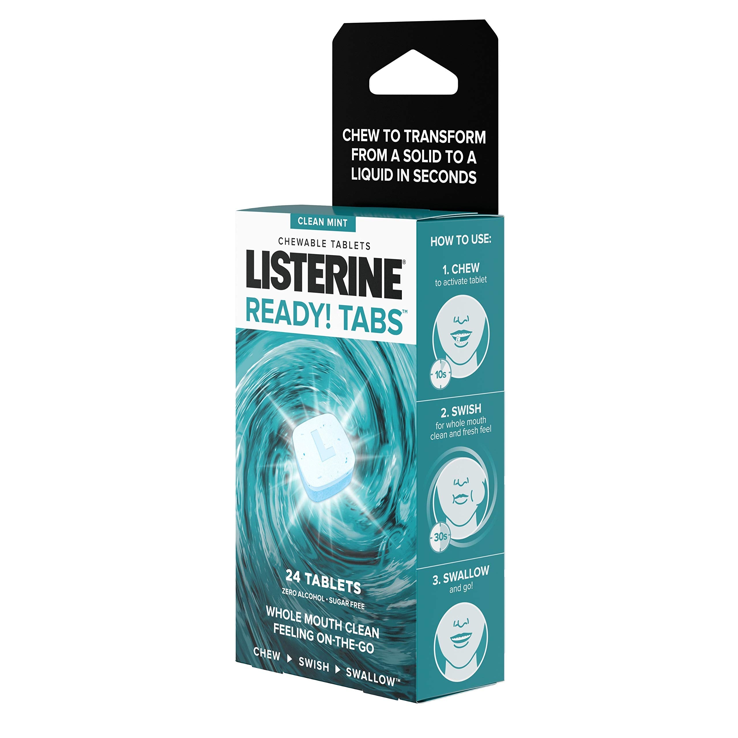 Ready Tabs Listerine fraîcheur prolongée et sensation proche du brossage en bouche.