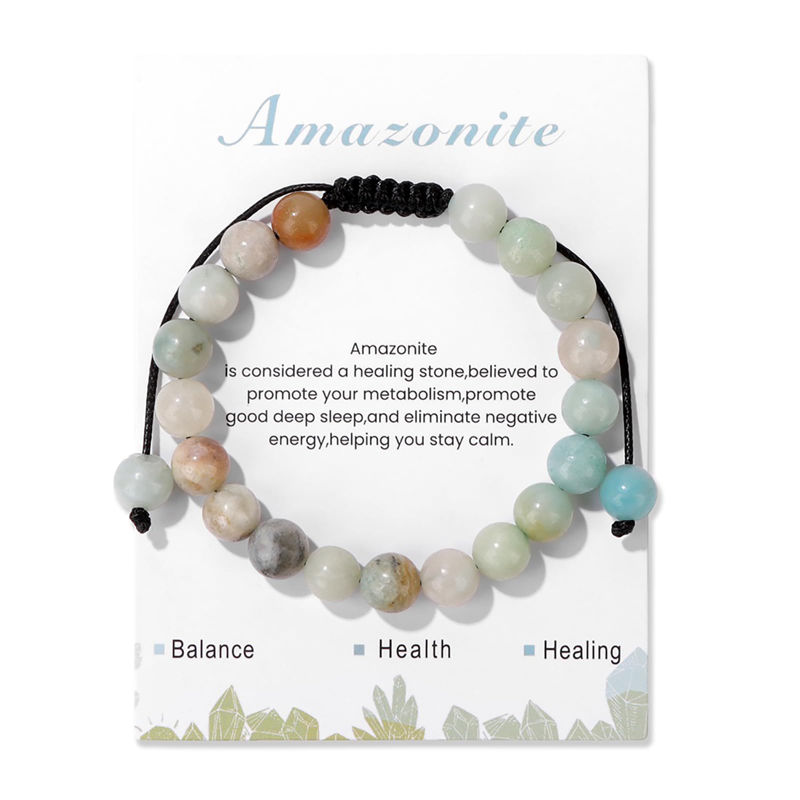 Bracelet Amazonite Lit Wall 8 mm en gros plan, élégant et potentiel équilibre émotionnel.