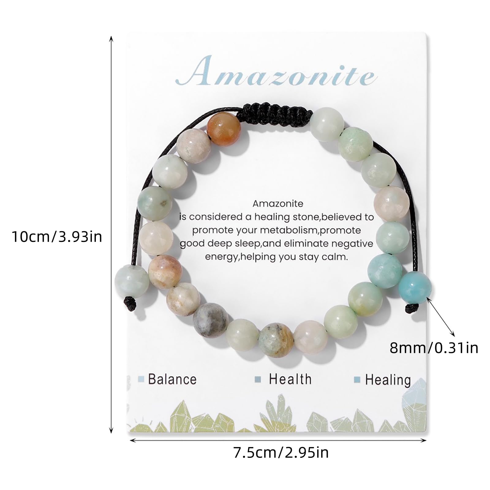 Lit Wall bracelet amazonite en gros plan, perles 8 mm et confort sur la peau.