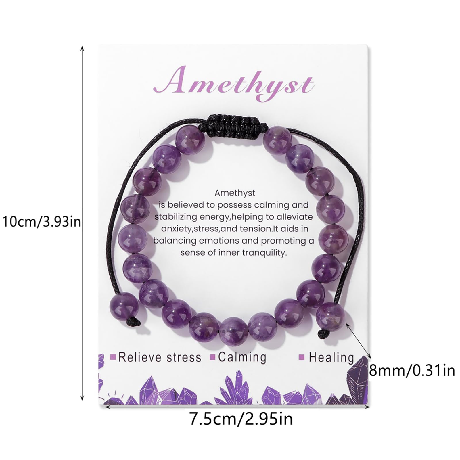 Lit Wall Améthyste Bracelet 8mm – détail des perles et couleur pourpre