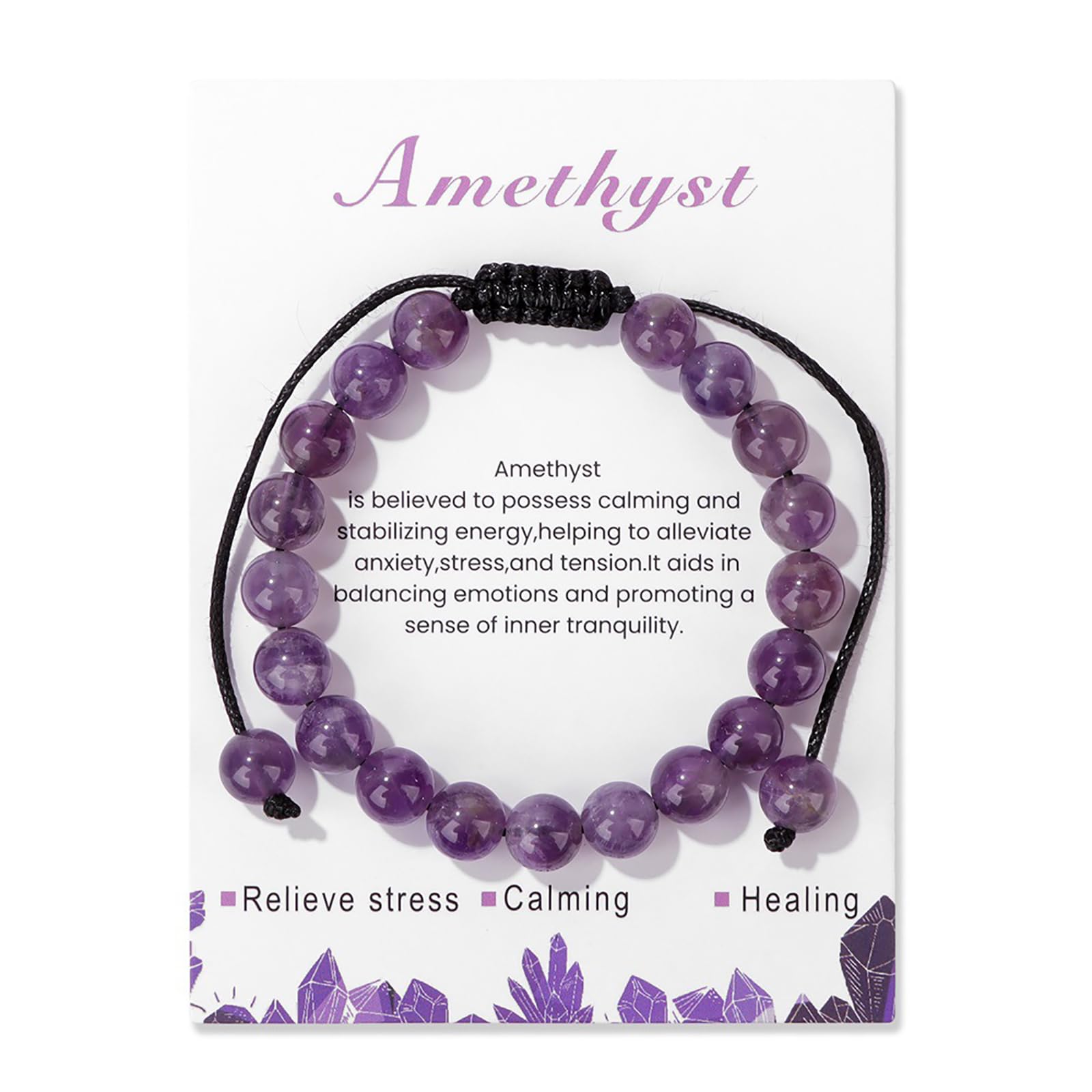 Lit Wall Améthyste Bracelet 8mm – gros plan sur perles violettes, élégance naturelle
