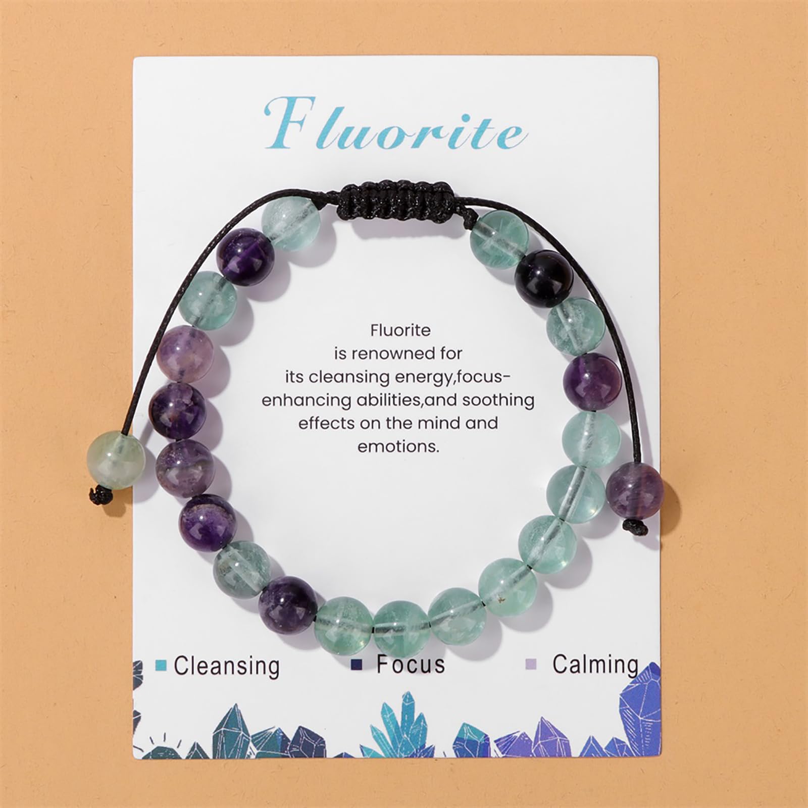 Lit Wall bracelet fluorite fait main, détail artisanal