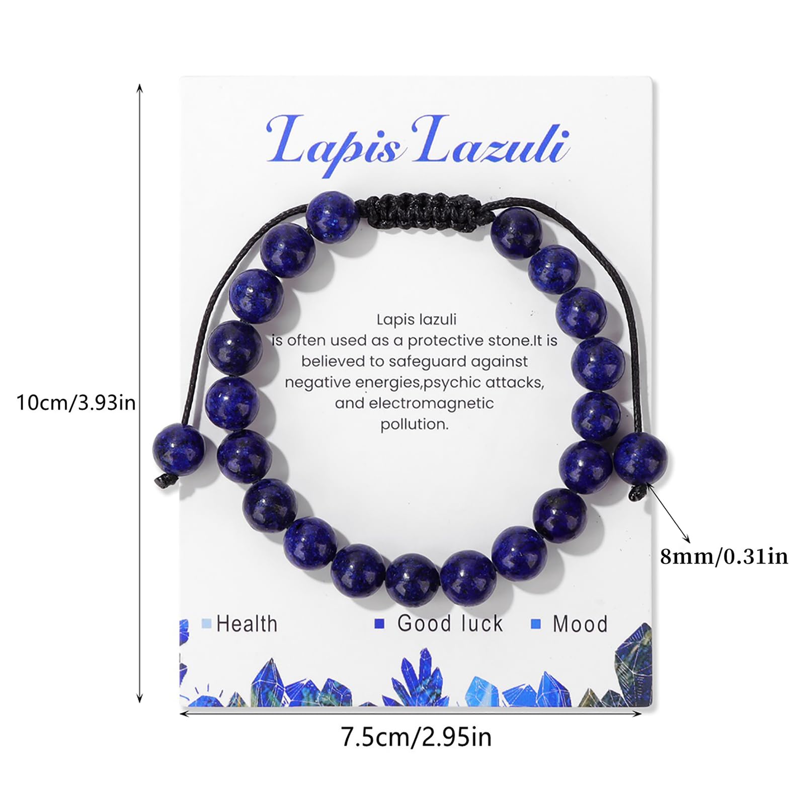 Le bracelet Lit Wall Lapis Lazuli présente des perles naturelles avec couleur unique et texture lisse.