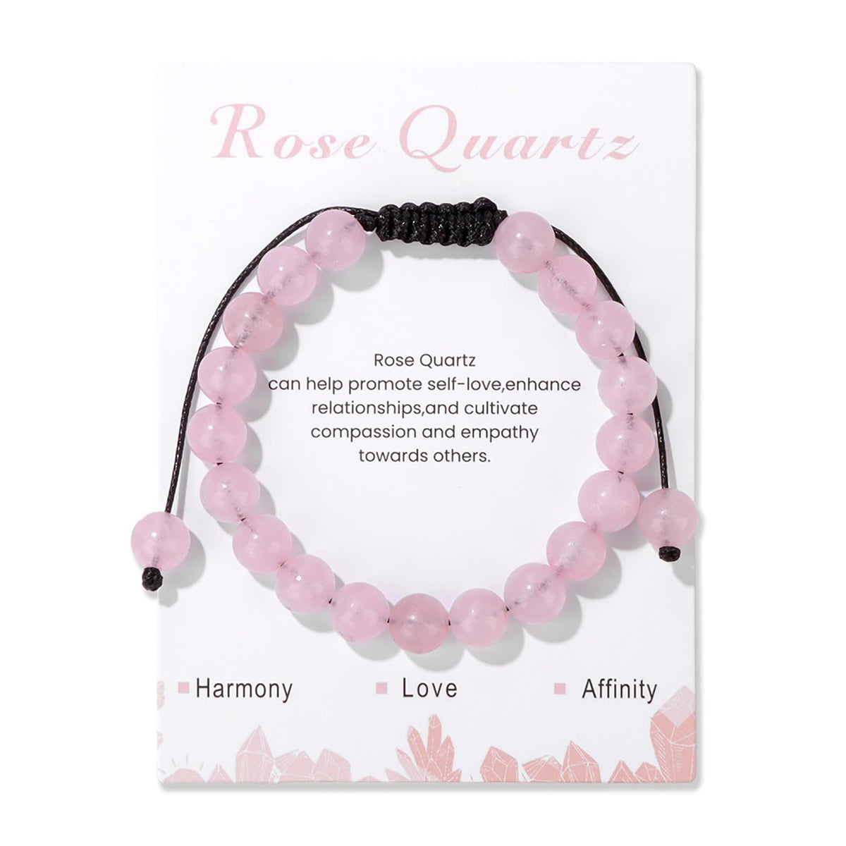 Lit Wall bracelet quartz rose 8 mm ajustable pour un esprit apaisé.