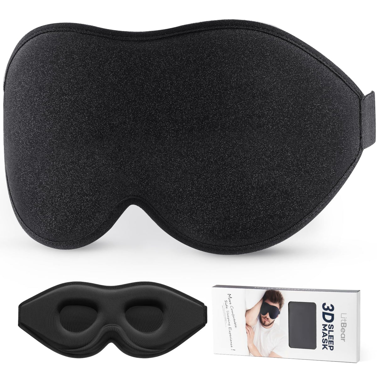LitBear masque de sommeil, confort lateral pour dormir sur le cote et eviter les fuites lumineuses.