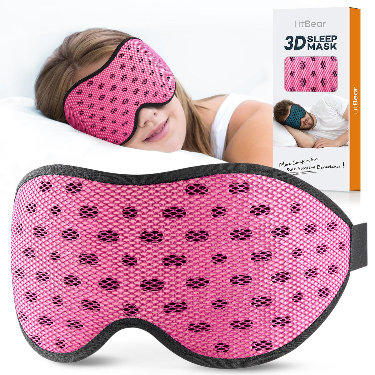 LitBear masque nuit rose, respirant et confortable pour dormir paisiblement.