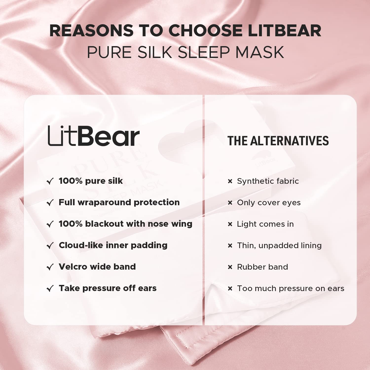 LitBear masque soie 22 momme respire frais toute la nuit.
