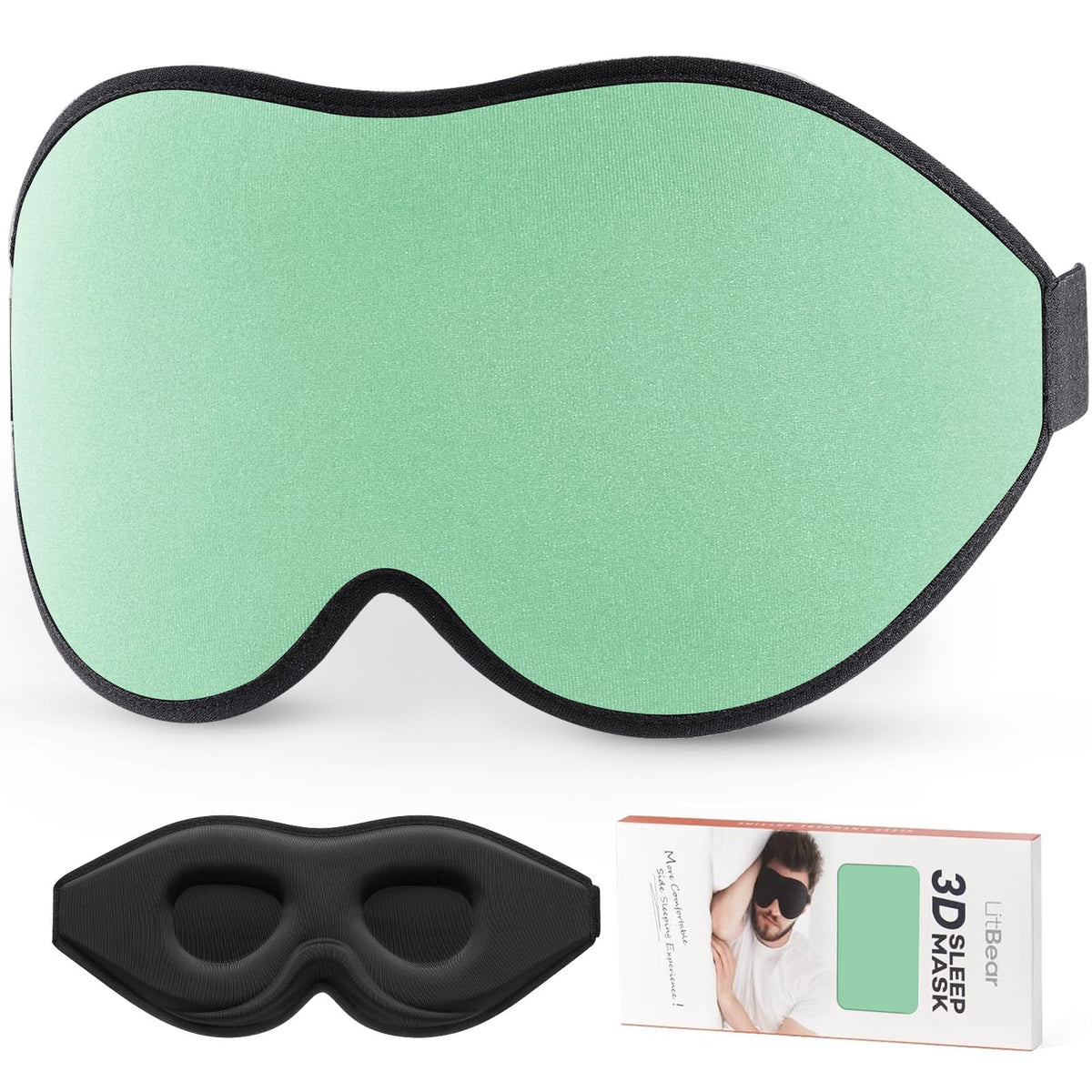 LitBear masque sommeil 3D contourne, poche oculaire spacieuse, cligner sans pression.