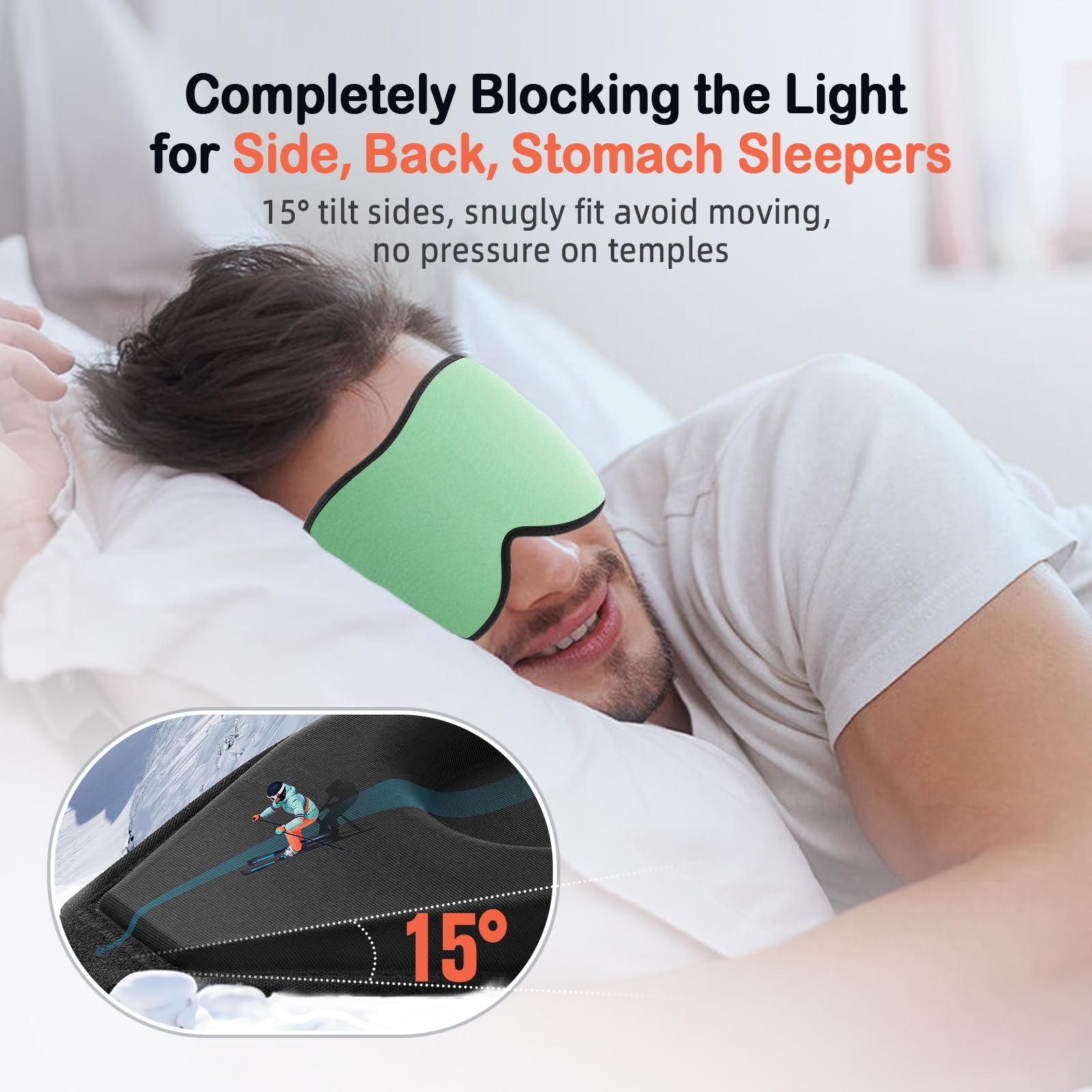 LitBear masque sommeil anti-lumière, pont nasal 22 mm pour ajustement personnalisé.