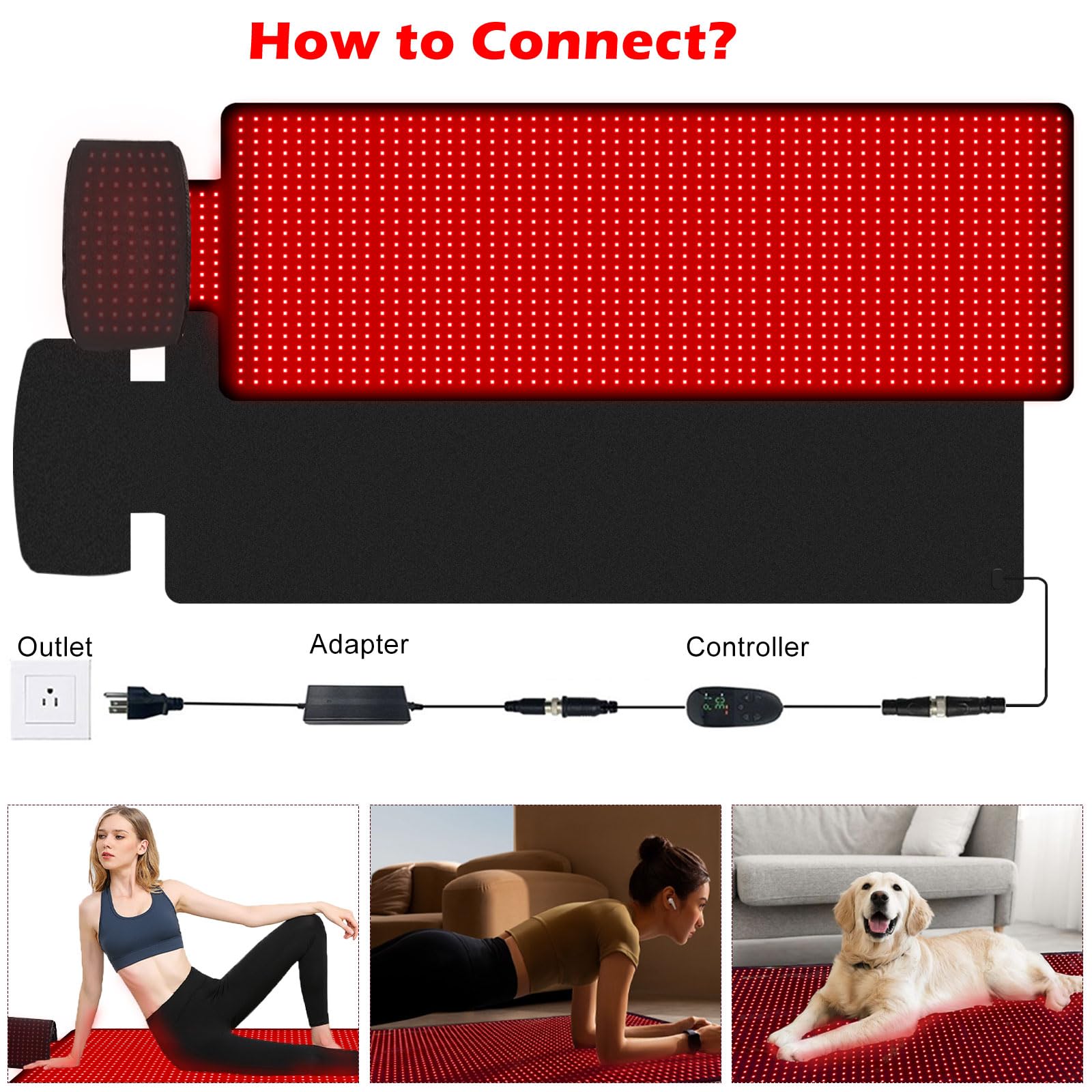 Litecare: tapis lumière rouge bras et poignets, soutien musculaire et récupération légère.