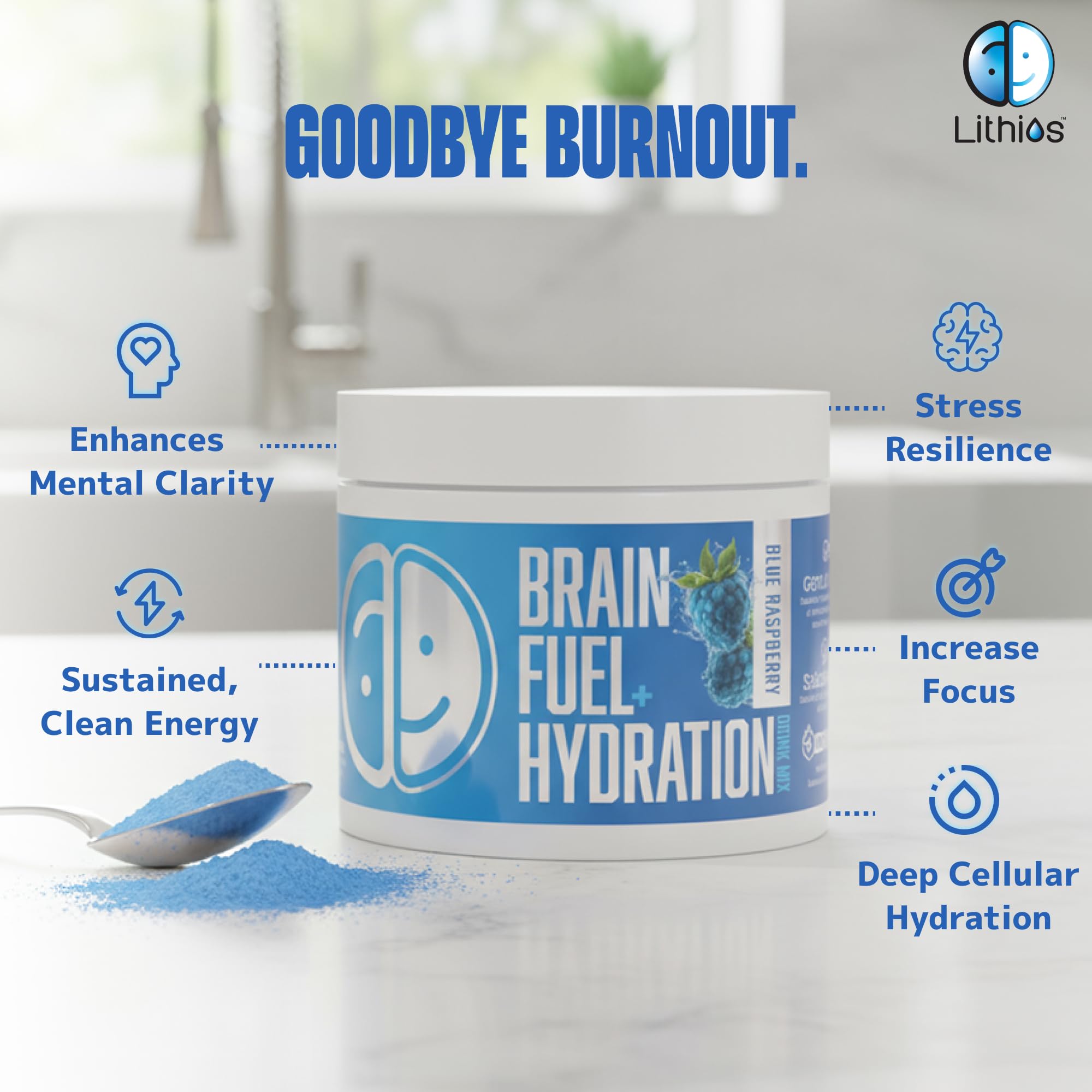 Emballage tubulaire Lithios Brain Fuel Plus Hydration Mix pratique en voyage