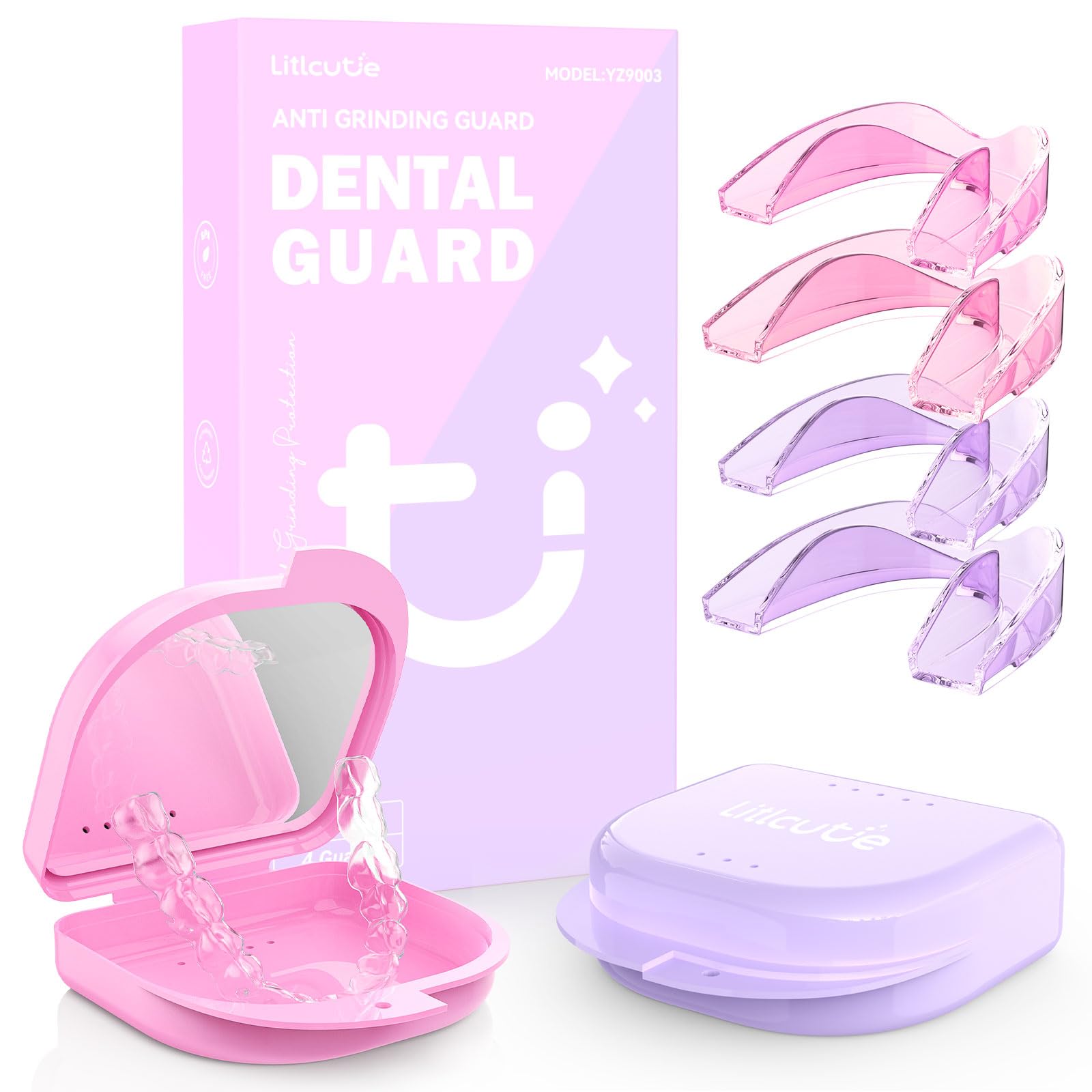 Litlcutie garde-dents rose et violet pour une nuit sans grincement et confort.
