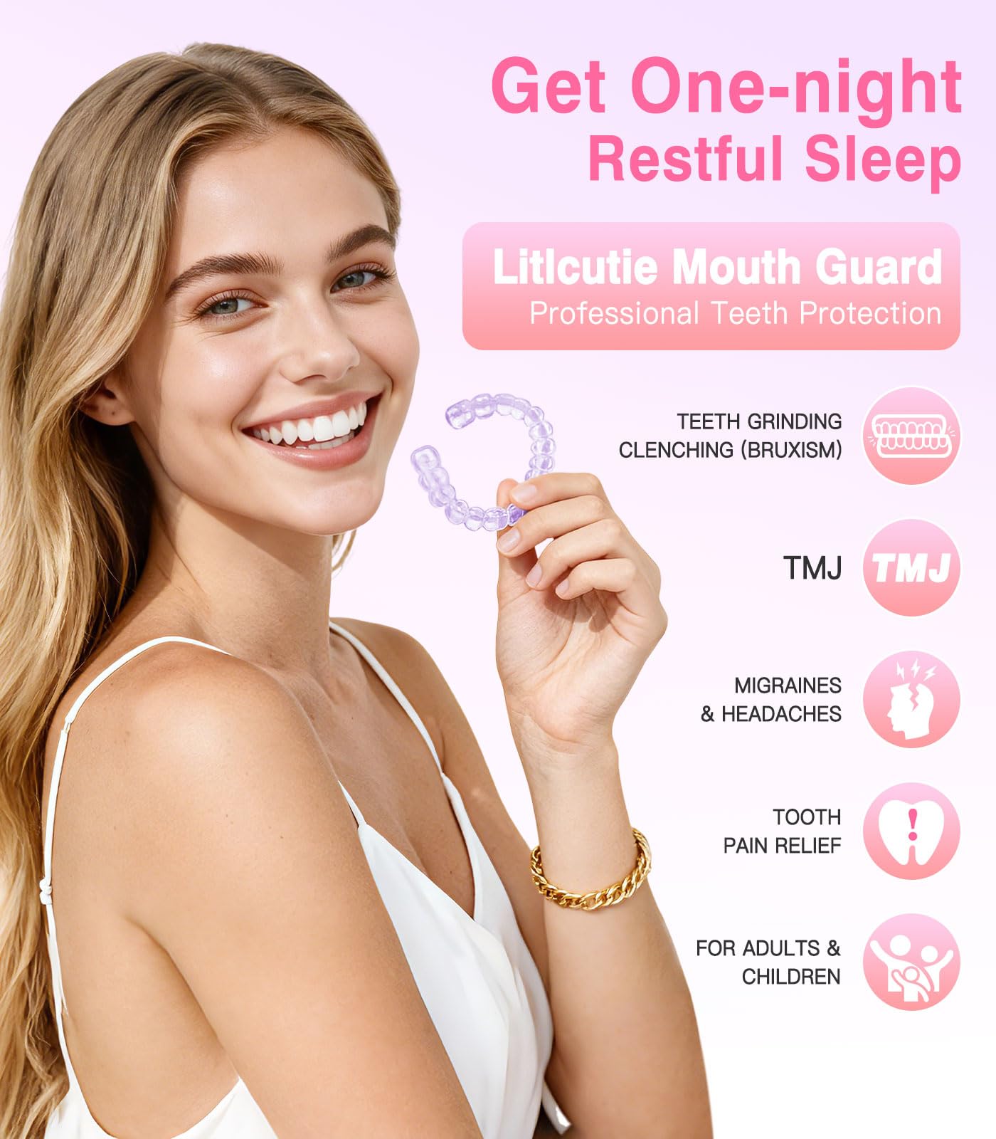 Litlcutie garde-dents rose, taille adaptée, pratique et confortable.