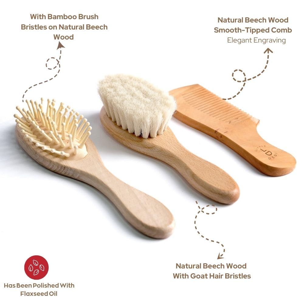 Little Dedi brosse cheveux bébé poils bambou, stimulation du cuir chevelu et croissance.