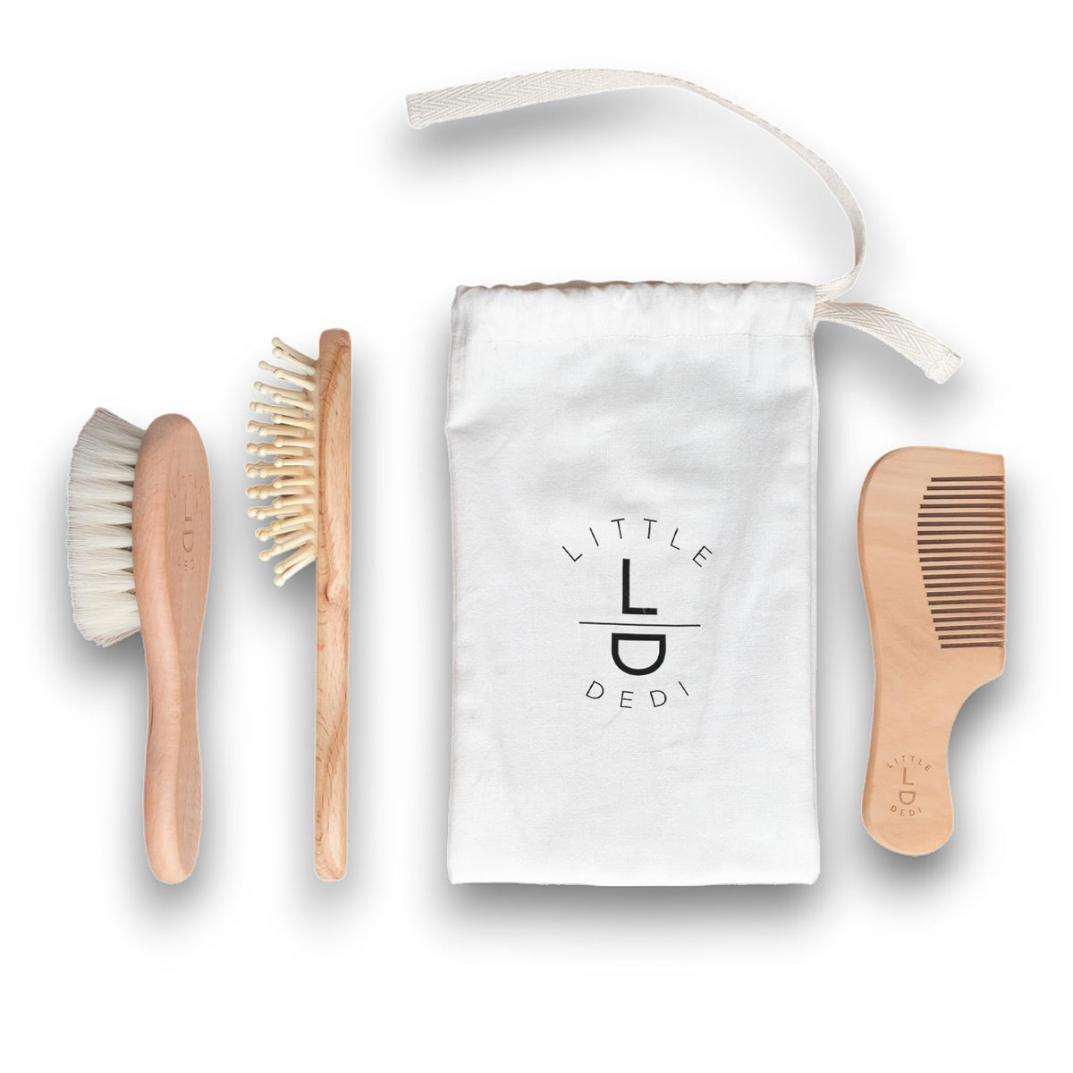 Little Dedi brosse cheveux bébé poils chèvre, douceur pour cuir chevelu sensible.
