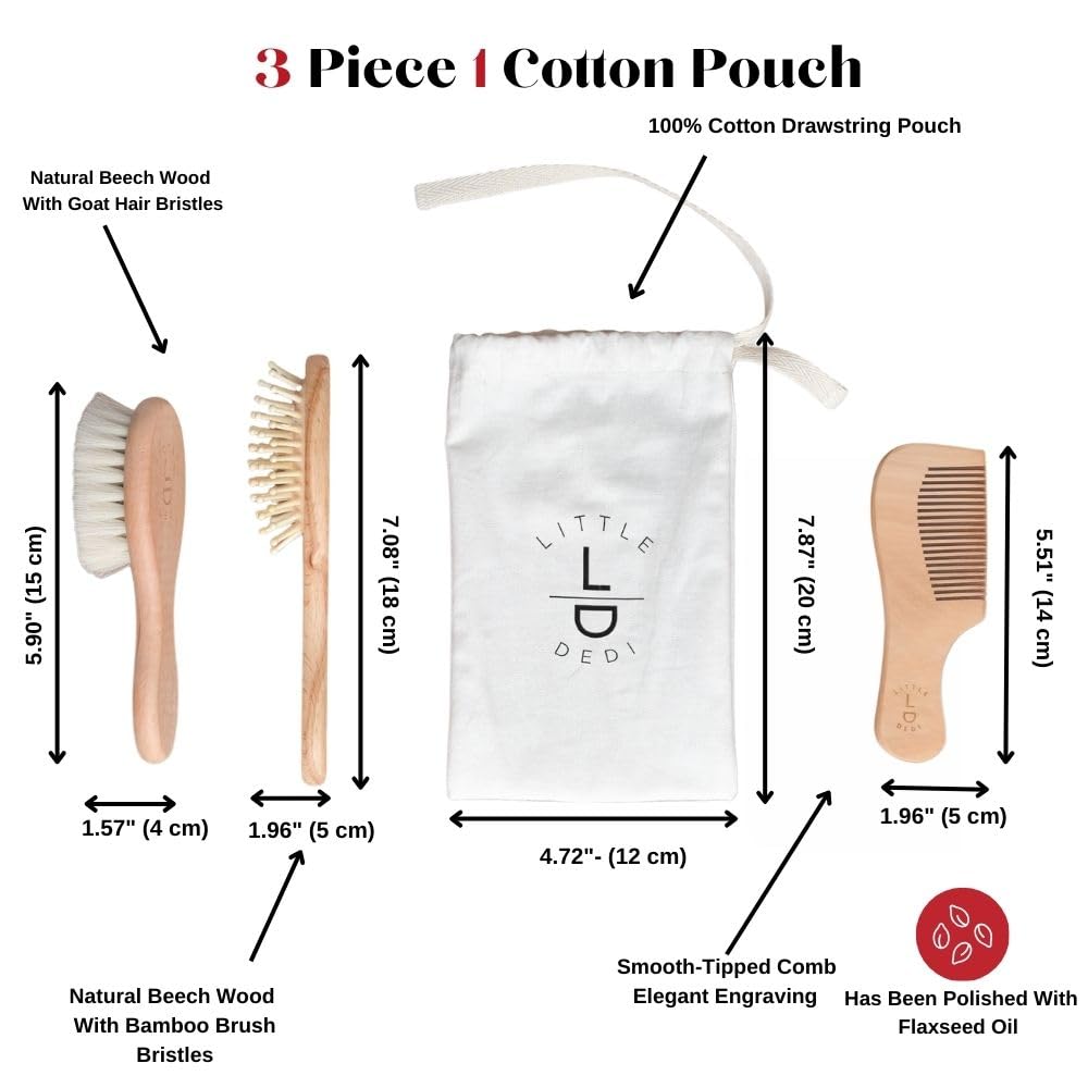 Little Dedi peigne bois hêtre bébé, coiffage doux et efficace.