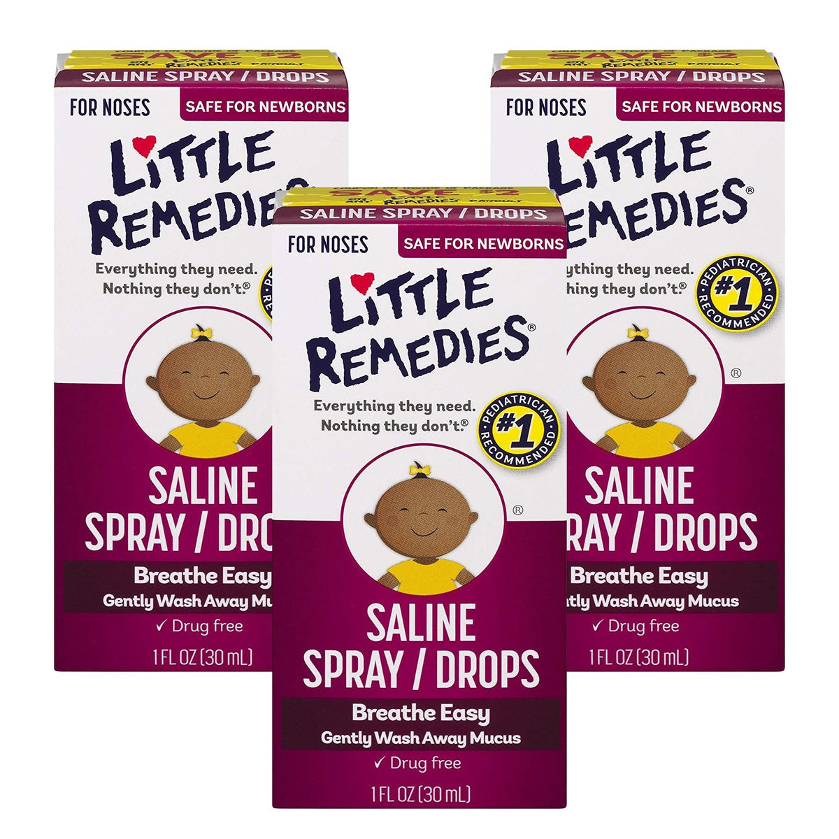 Little Remedies spray nasal salin stérile, flacon de 3 oz, aide à dégager les voies nasales.