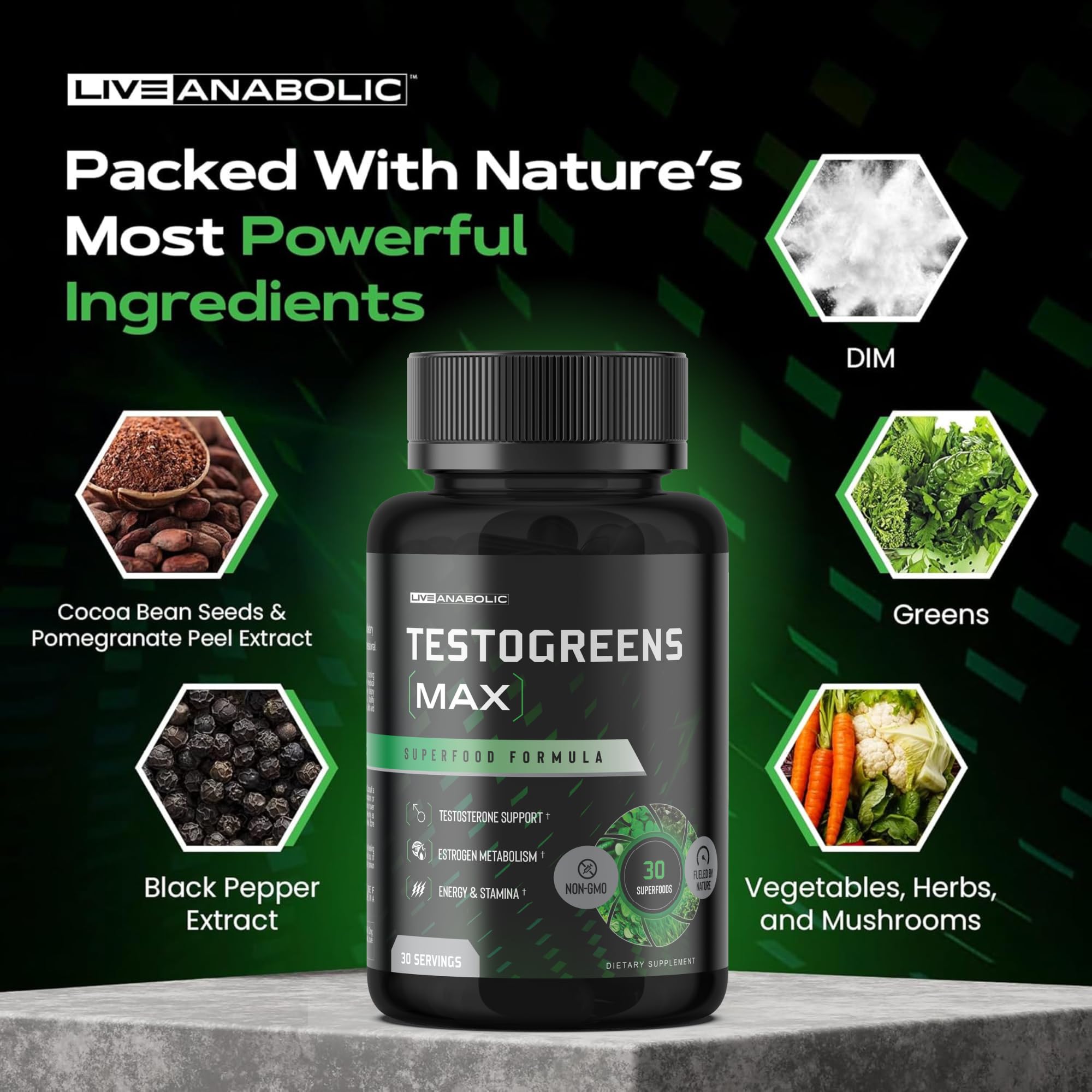 Live Anabolic TestoGreens Max boîte ouverte, présentation propre