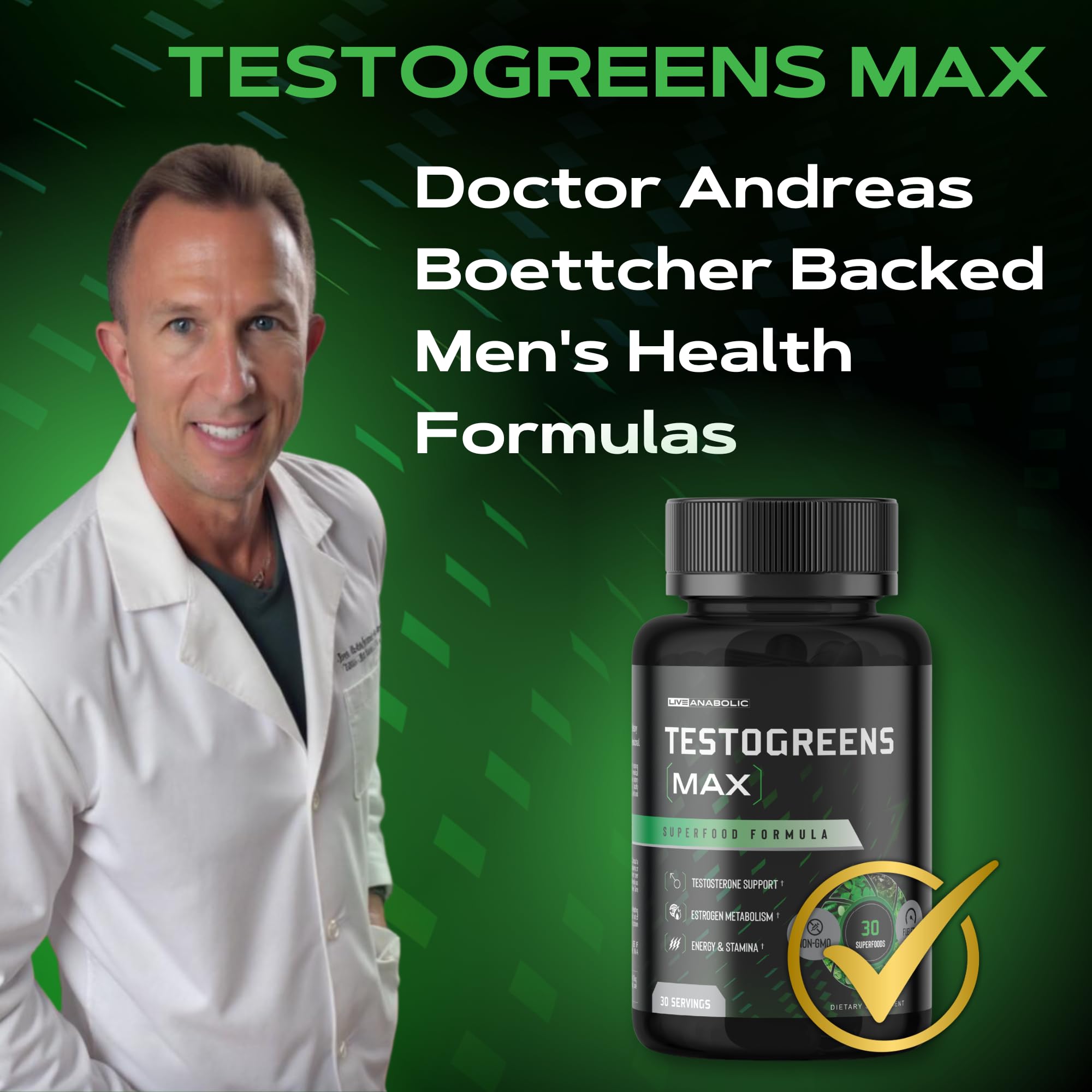 Live Anabolic TestoGreens Max capsules visibles, faciles à avaler