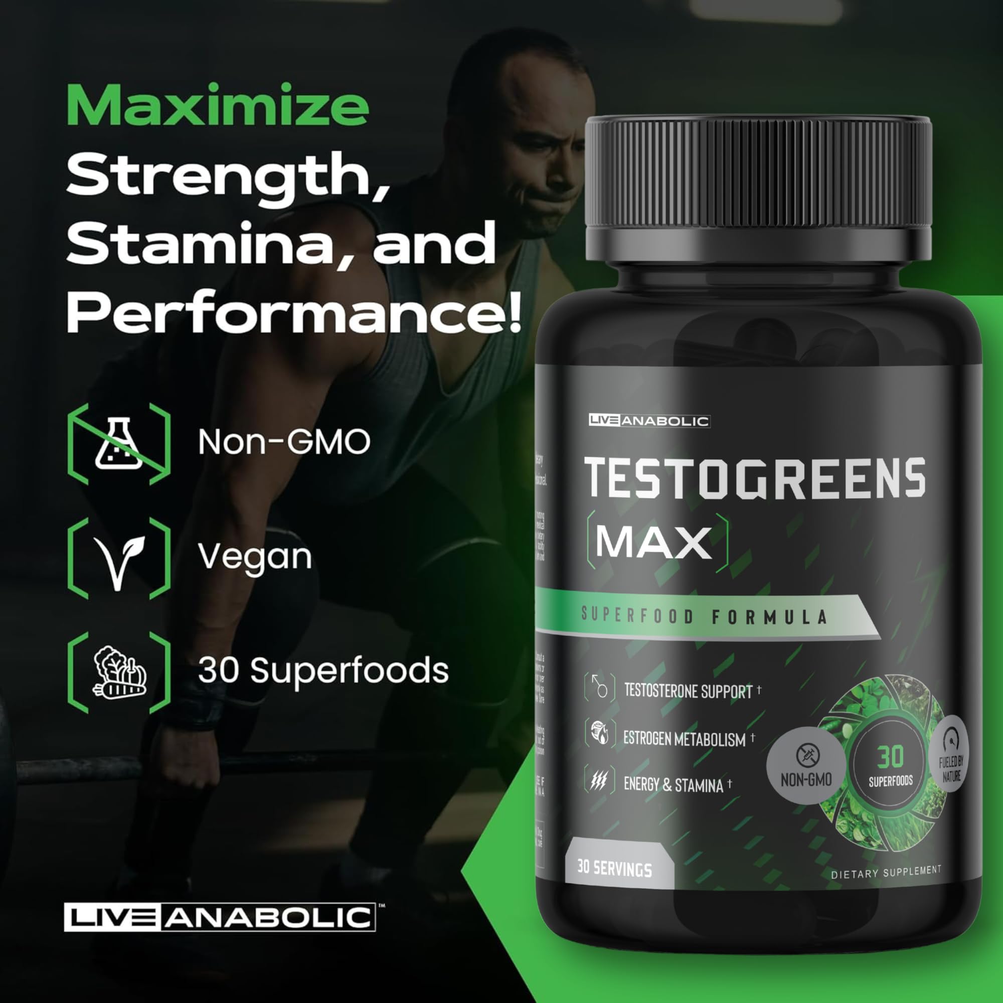 Live Anabolic TestoGreens Max prise de capsules, format pratique