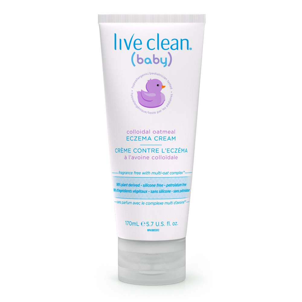 Crème Live Clean eczéma à l'avoine colloïdale pour peau apaisée.