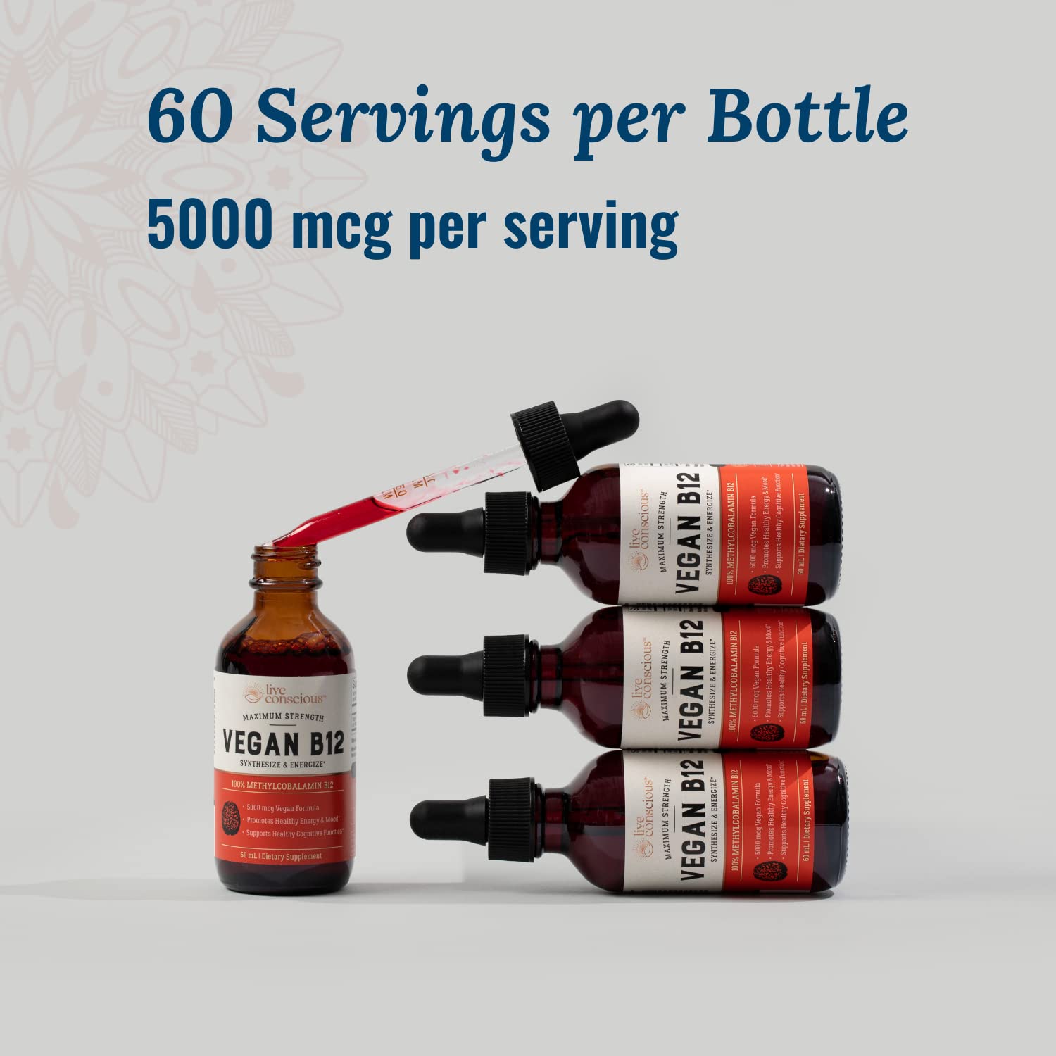 Live Conscious B12 methylcobalamin vegan 5000 mcg, solution rapide.