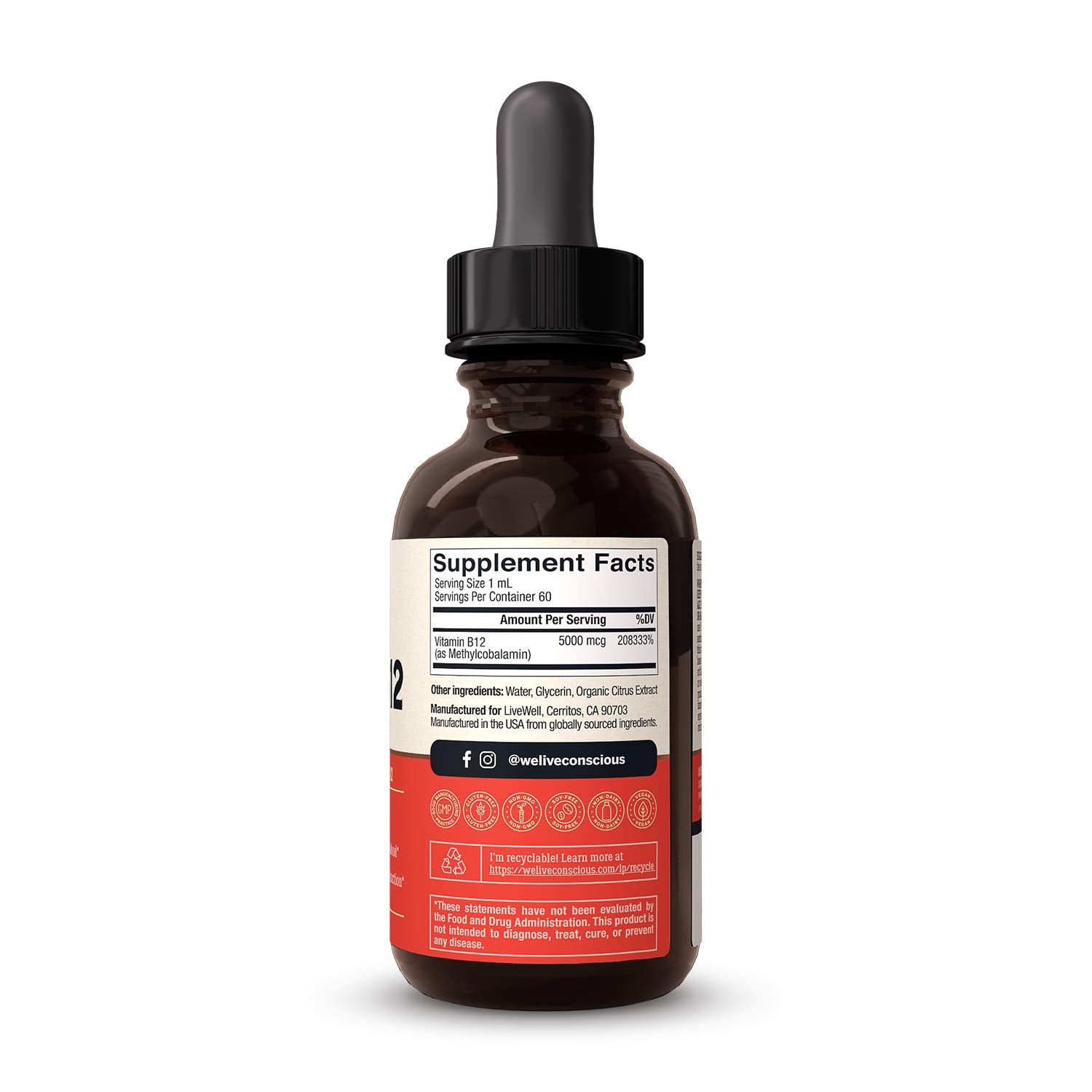 Live Conscious B12 soutien immunitaire et concentration facilitée.