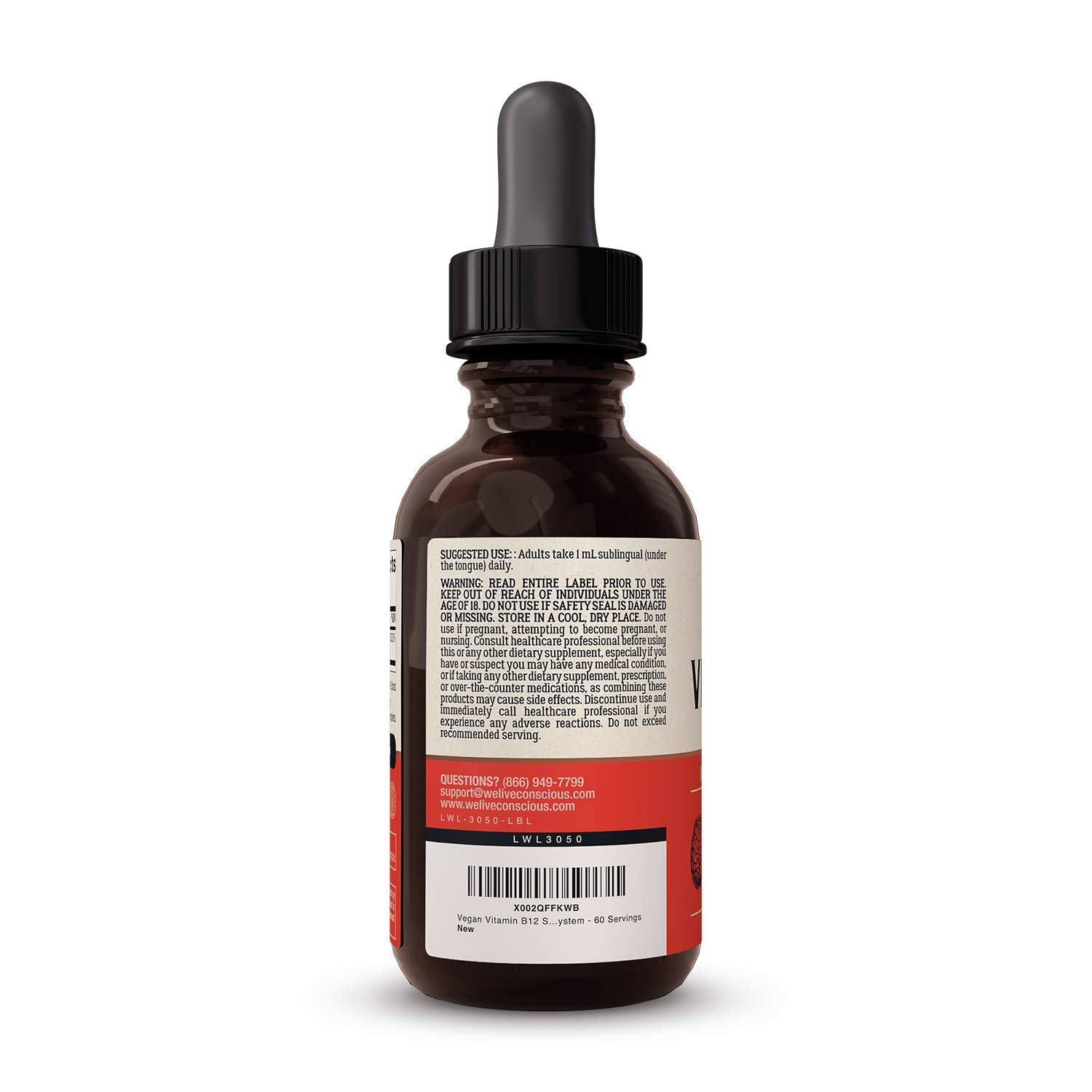 Live Conscious B12 vegan sans lactose, sans gluten, sans soja.
