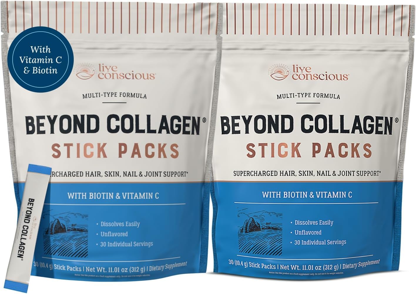 Live Conscious Beyond Collagen sachets sans saveur prêts pour routine nomade