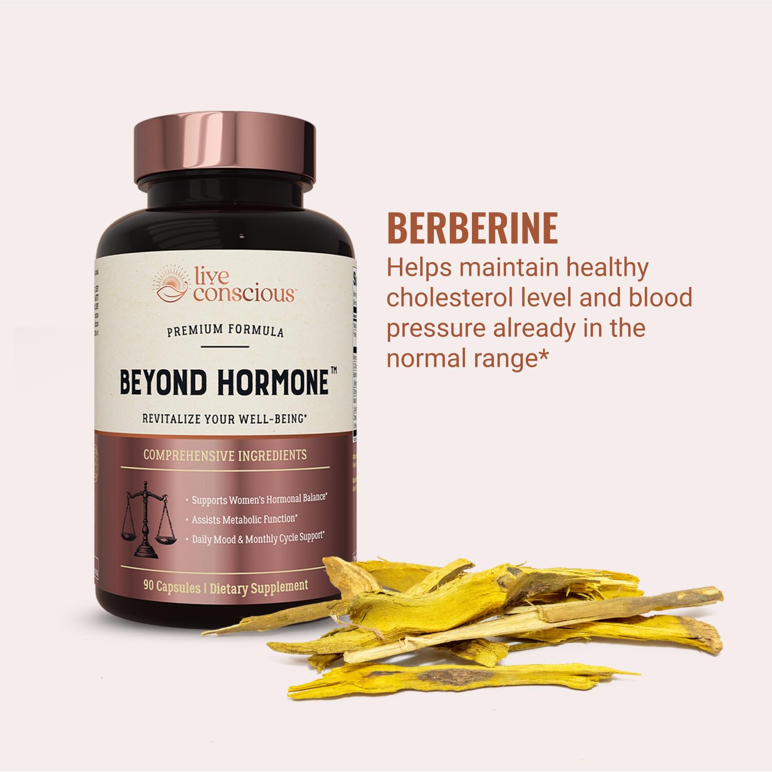 Berberine de Live Conscious Beyond Hormone, extrait naturel pour le métabolisme.