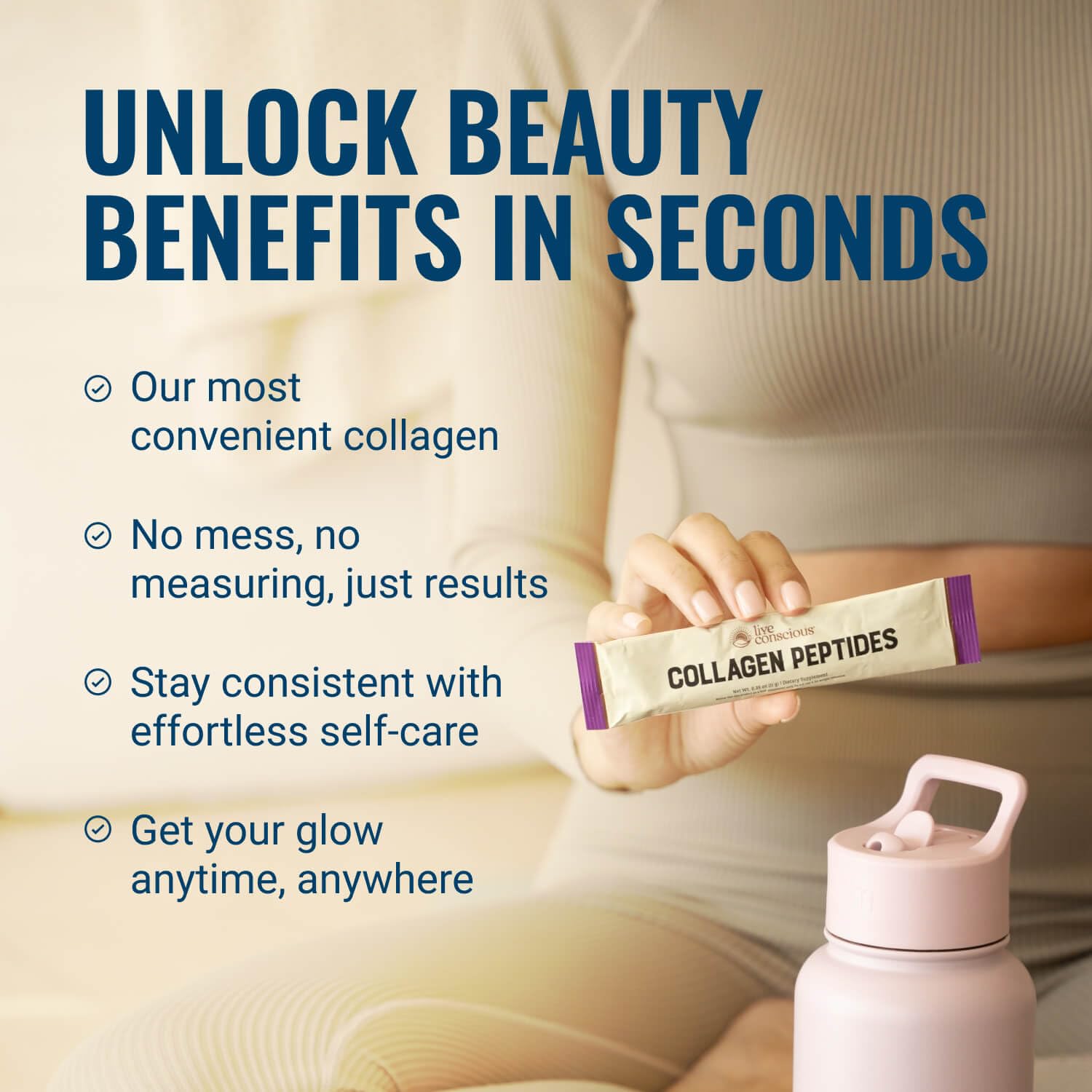 Live Conscious Collagen Peptides beauté cheveux : soutien potentiel à la brillance.
