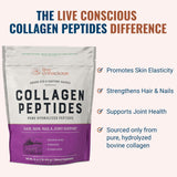 Live Conscious Collagen Peptides pelle-doseur: dose précise pour smoothies et recettes.