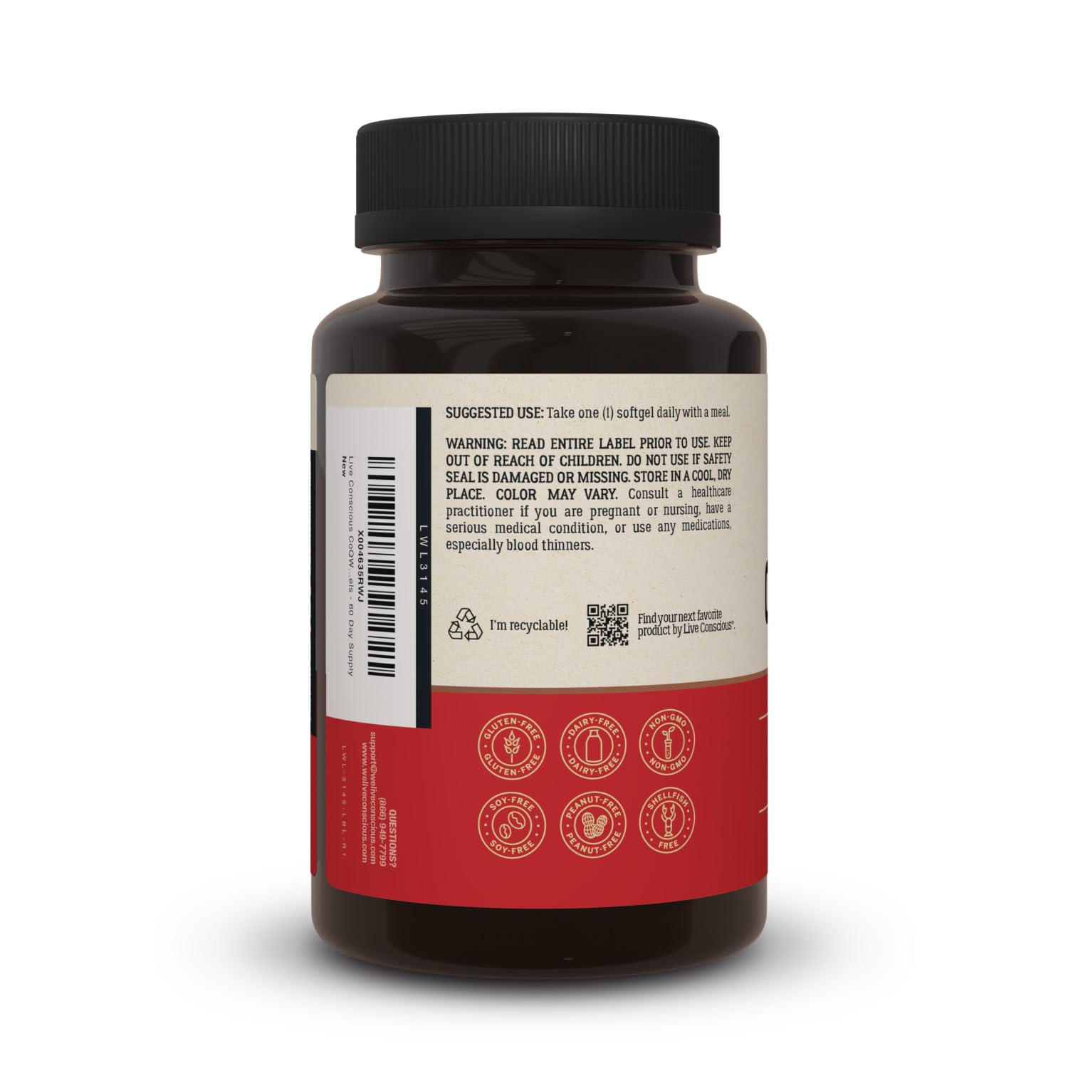 Live Conscious CoQWell: bouteille ouverte, pratique pour intégrer votre routine.