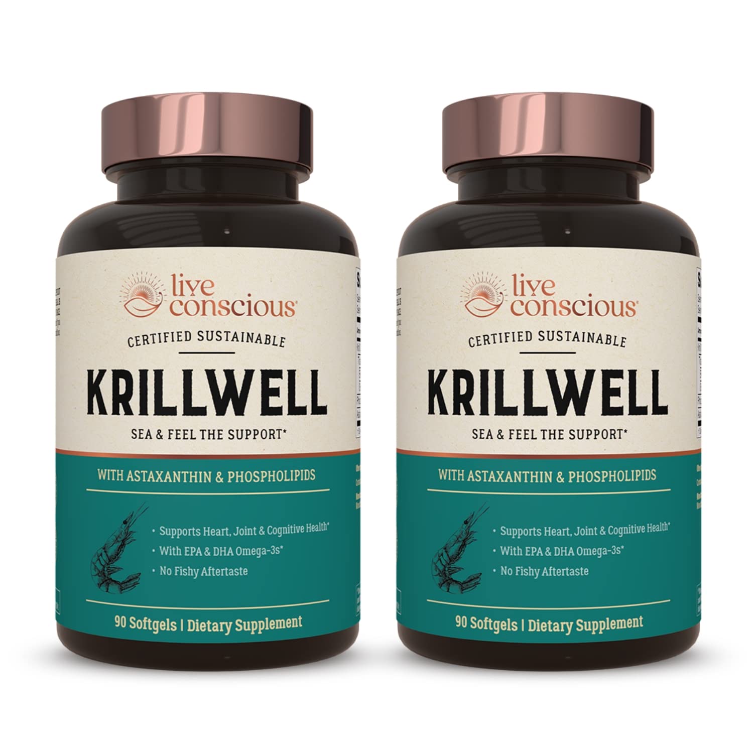 KrillWell Live Conscious : bouteille de capsules pour un apport oméga-3 durable.