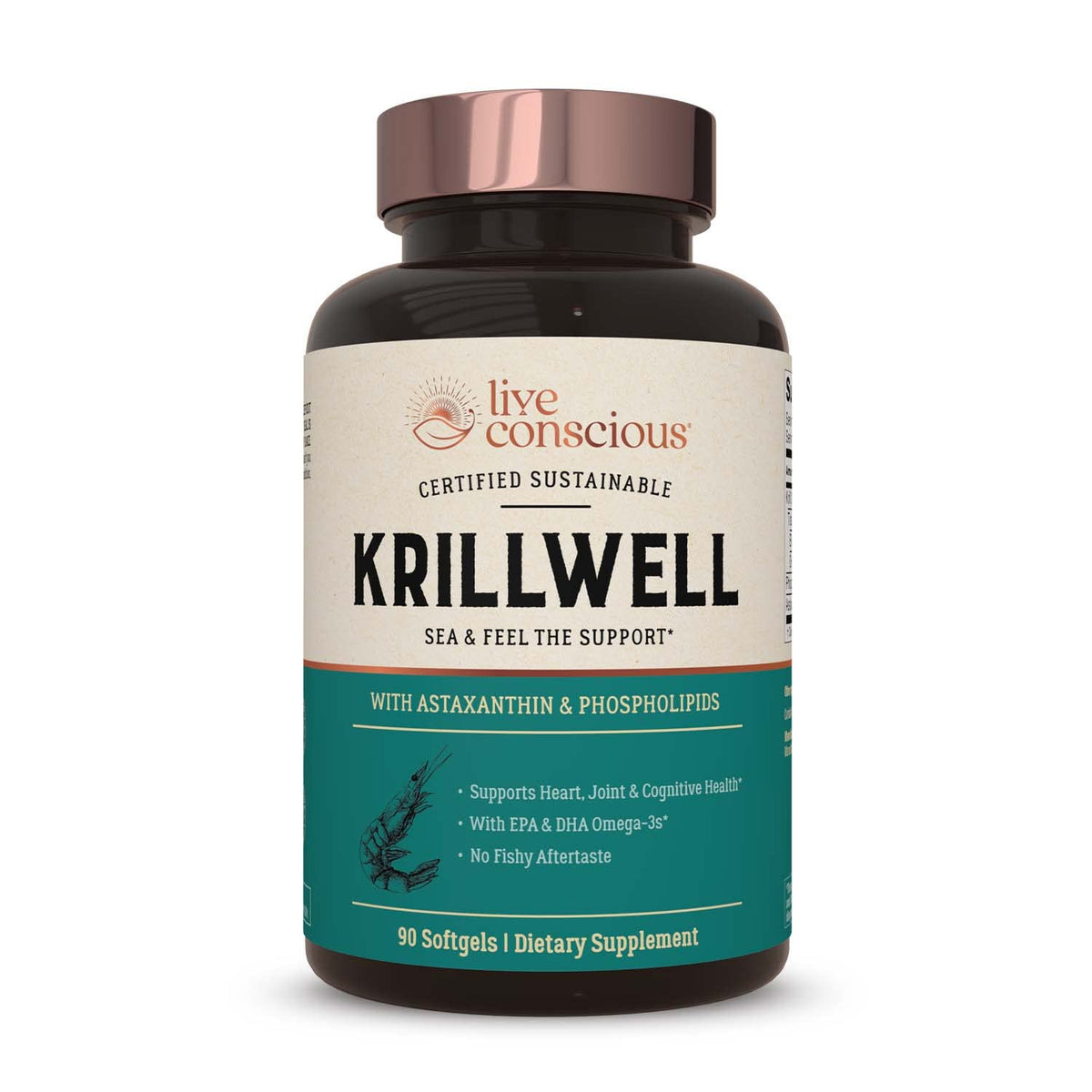 Live Conscious KrillWell : Bouteille de capsules faciles à avaler pour le soutien articulations