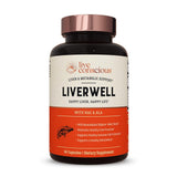 Live Conscious LiverWell: bouteille montrant le soutien hépatique potentiel et la facilité d’utilisation.
