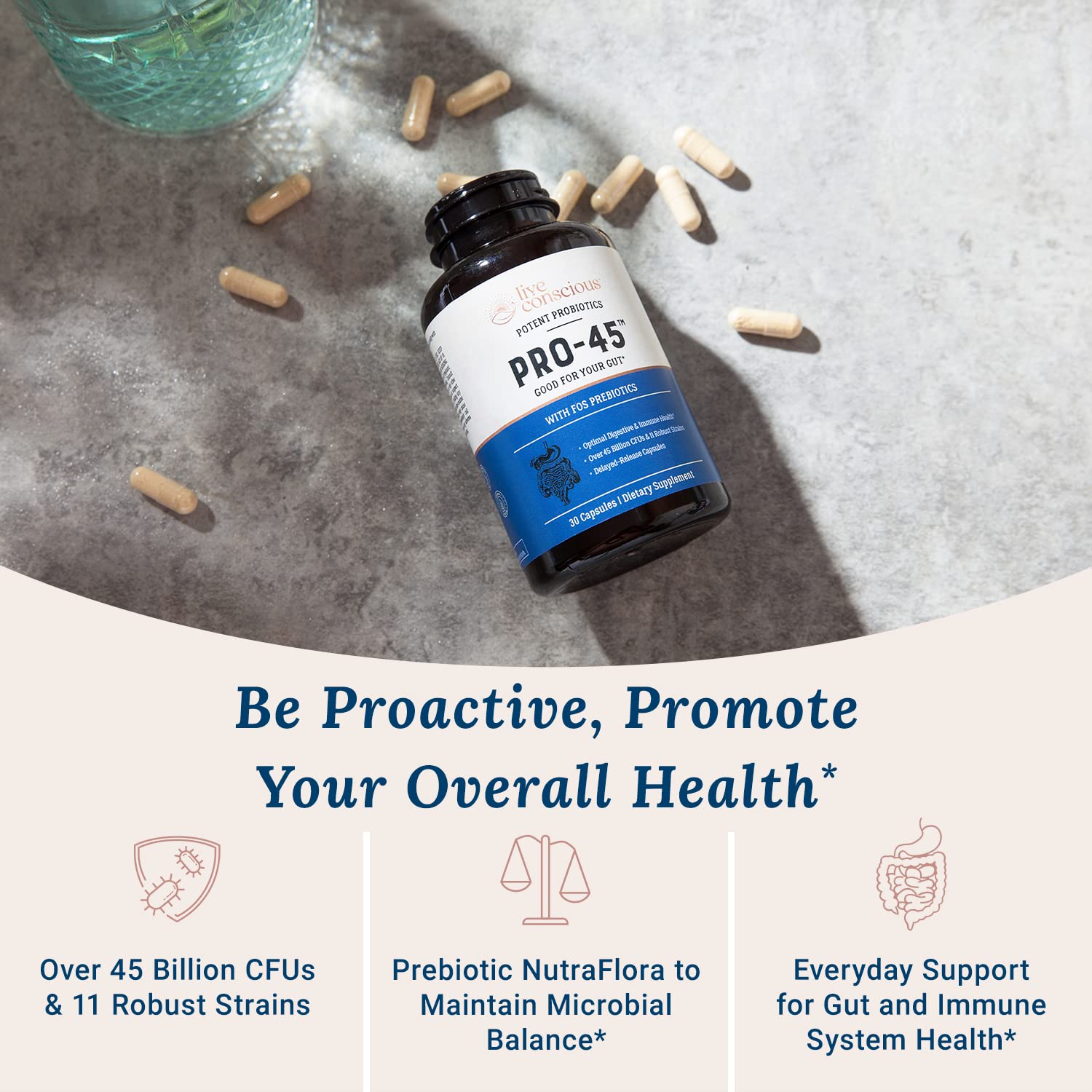 Live Conscious PRO45: capsules végétales faciles à avaler pour le soutien immunitaire