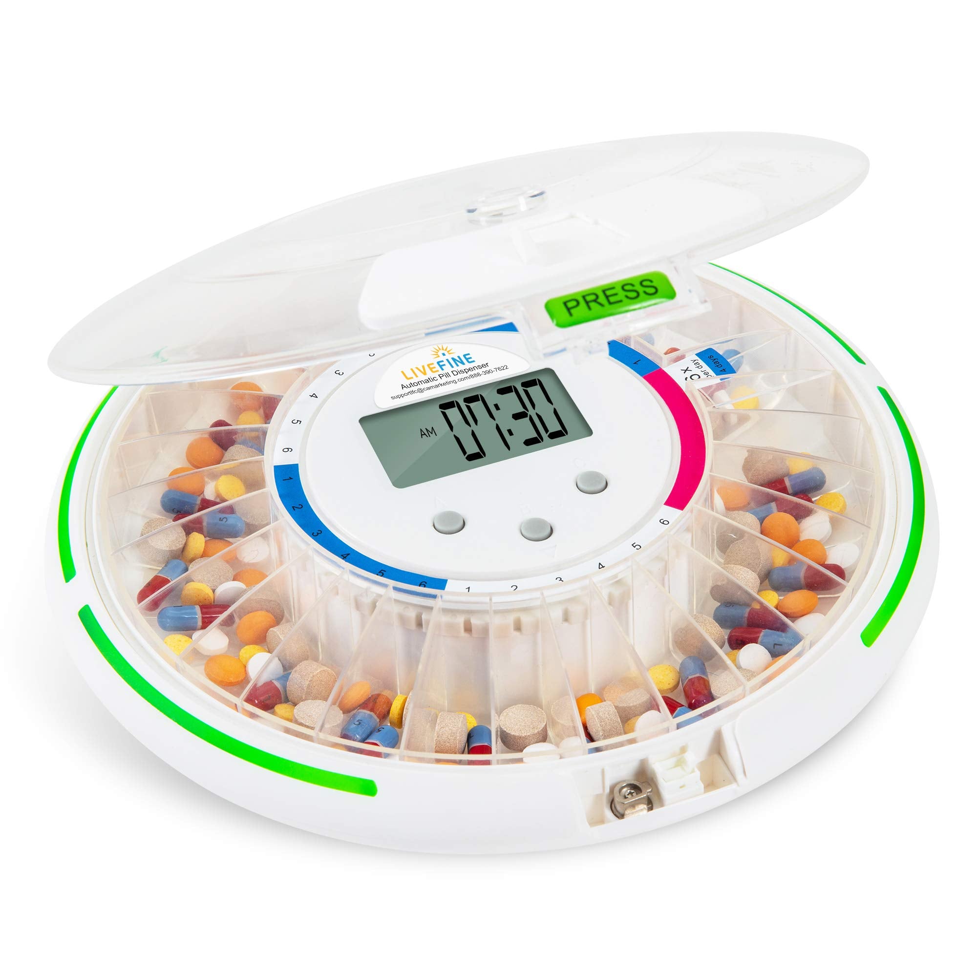 Live Fine distributeur automatique de pilules sur 28 jours avec accès rapide aux doses.