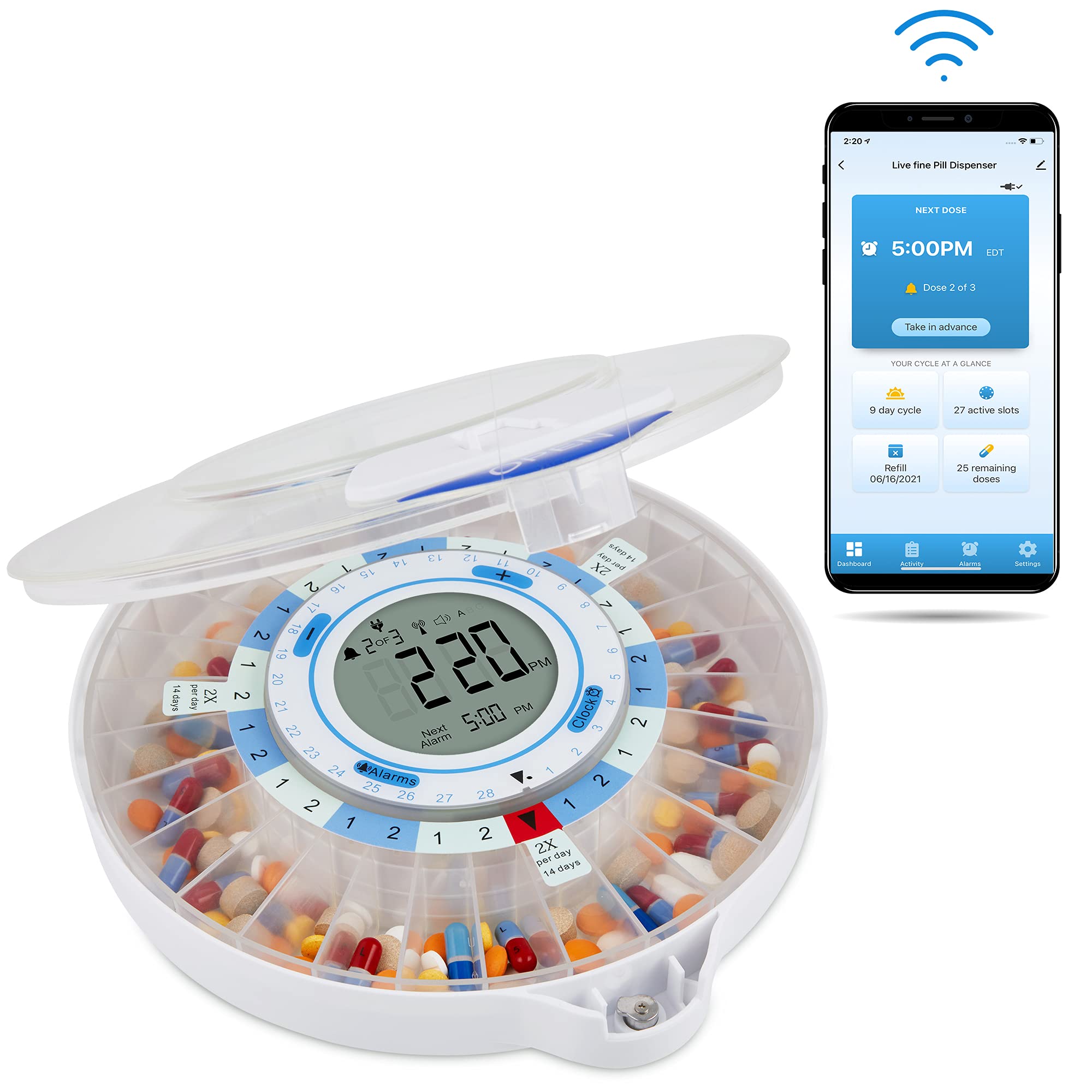 Live Fine distributeur pilules wifi avec couvercle transparent améliore la sécurité et le contrôle.