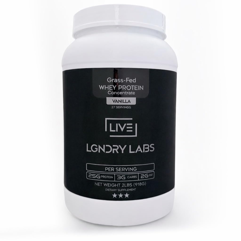 Poudre whey vanille LIVE LGNDRY LABS, énergie et récupération potentielles.