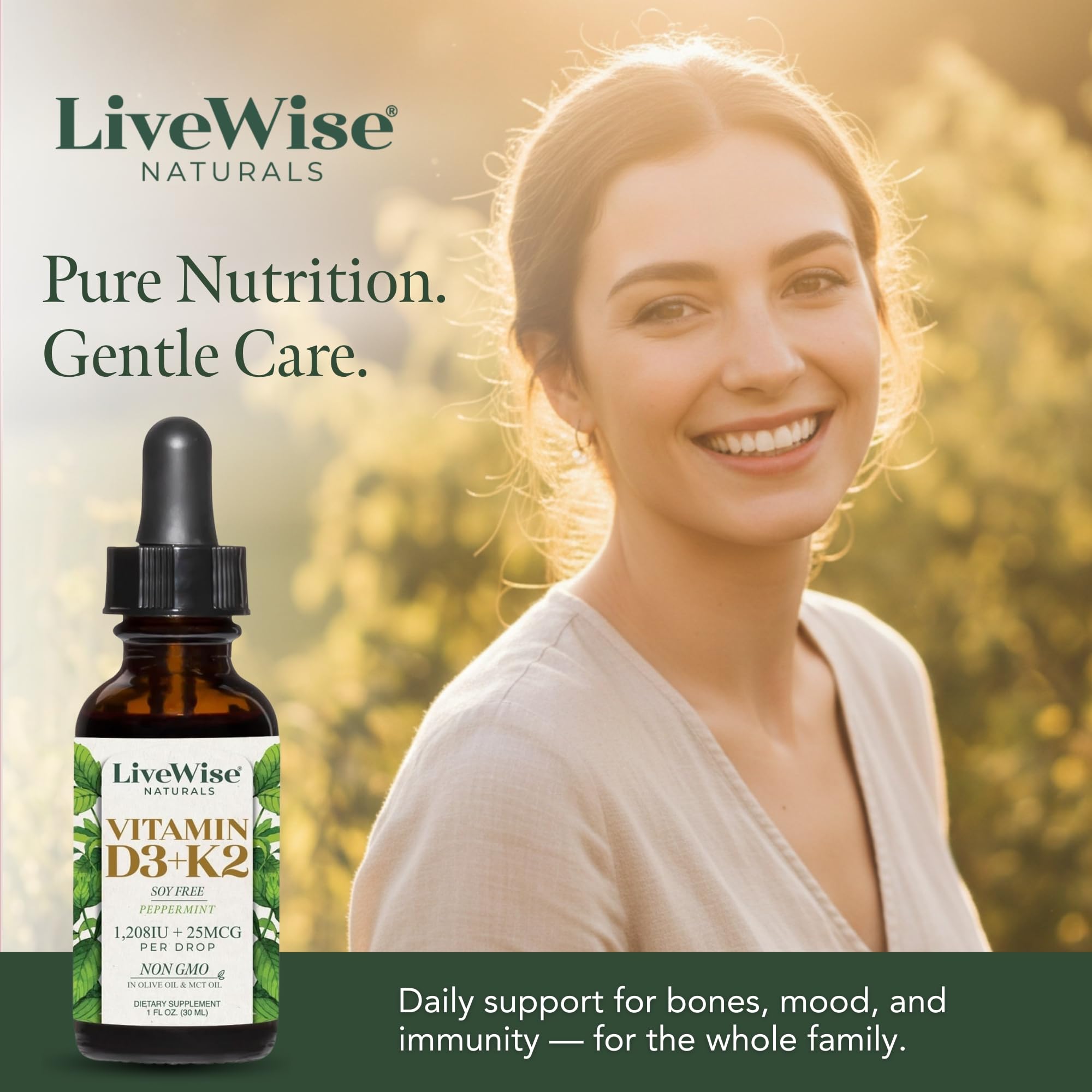 Emballage Live Wise Naturals clair et pur sans additifs.