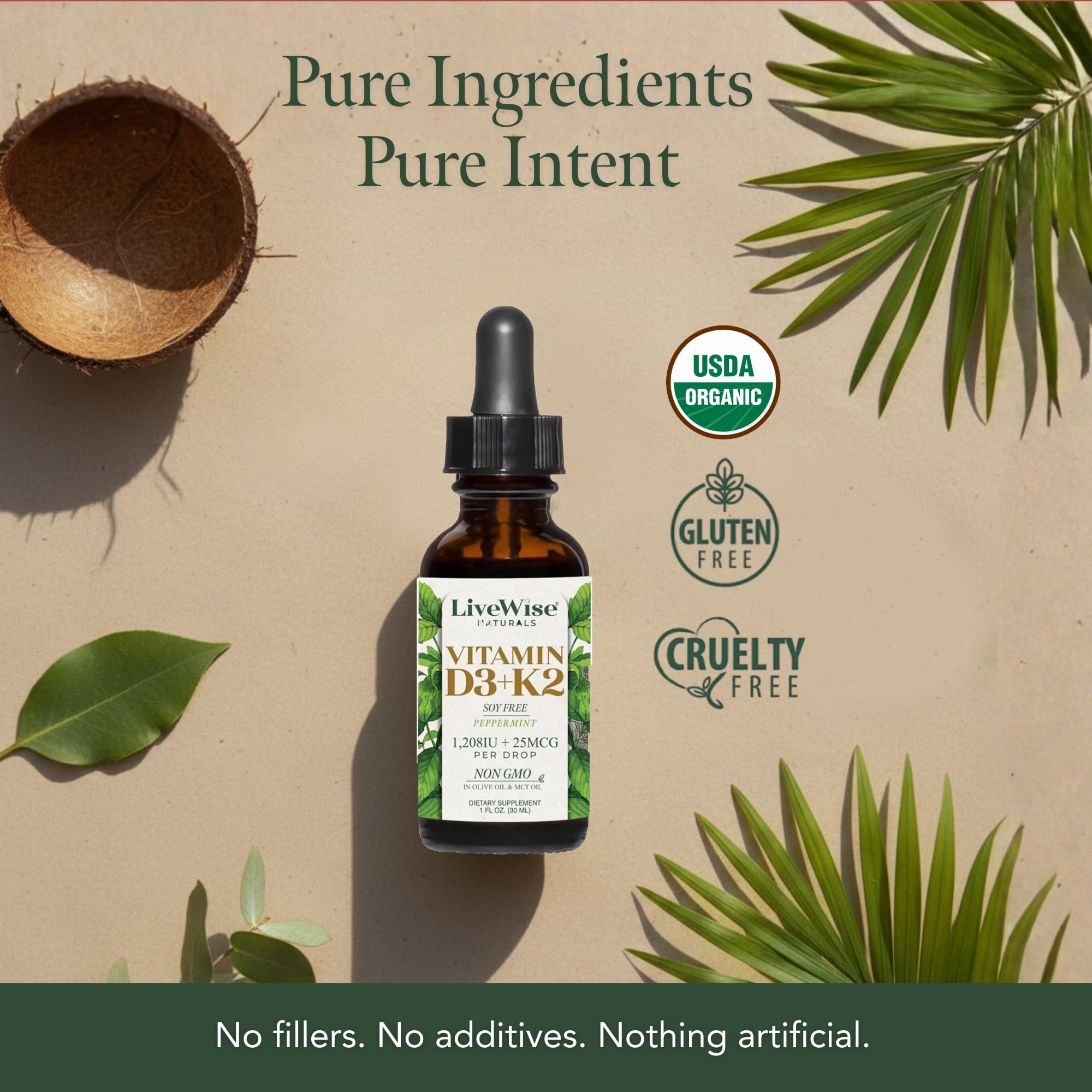 Gouttes Live Wise Naturals versées dans une boisson pour utilisation simple.