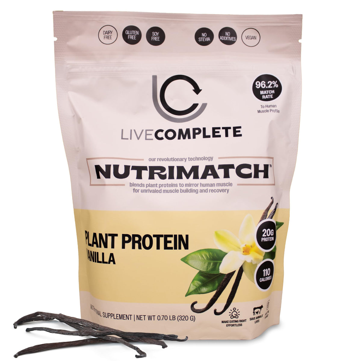 LiveComplete NutriMatch vanille – bouteille pratique pour un apport protéiné vegan.