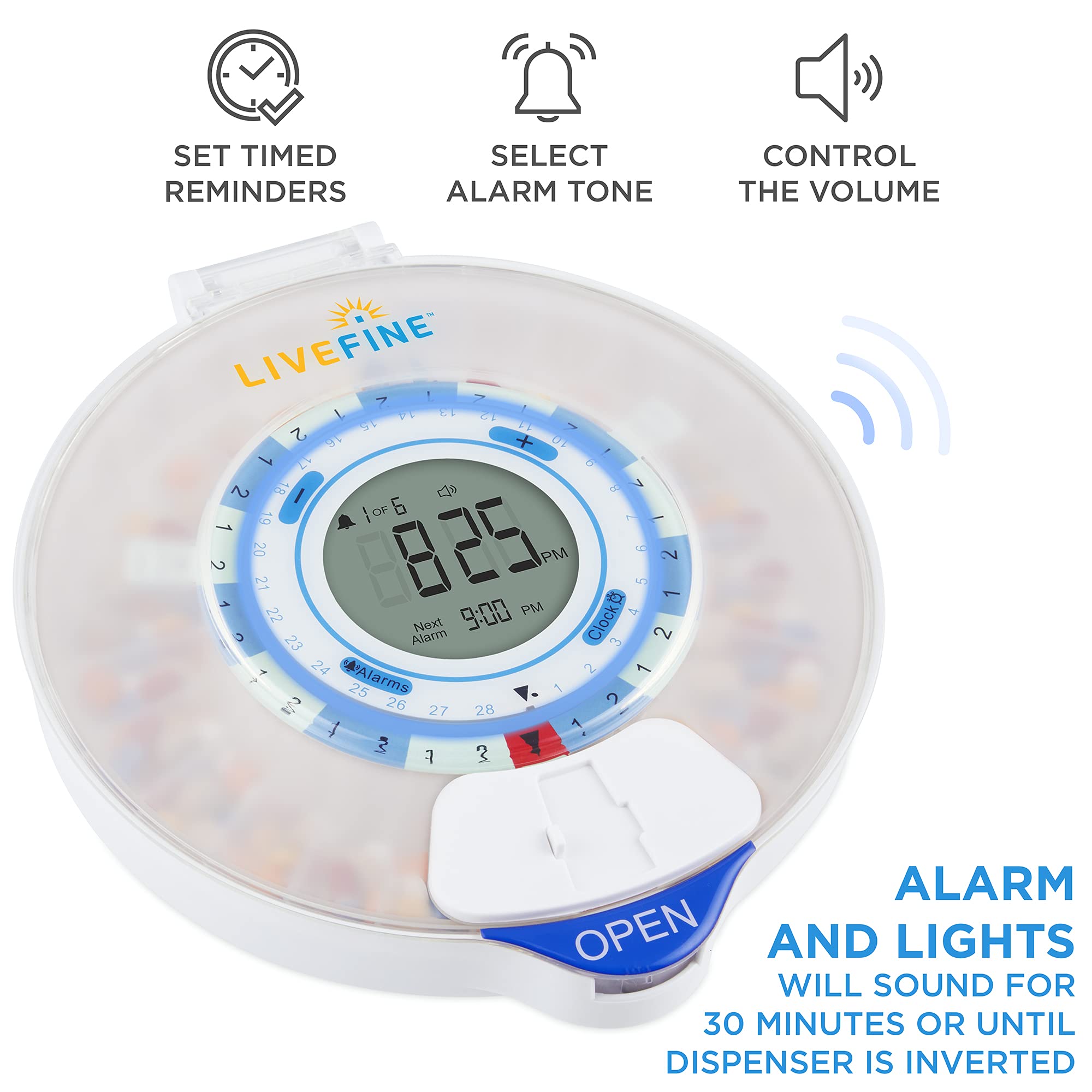 Live Fine affichage LCD clair: heures et alarmes visibles en un coup d'œil.