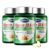 LIVEGIS D3 K2 softgels, bouteille visible, pratique pour une prise quotidienne.
