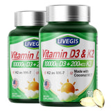 LIVEGIS Vitamine D3 K2, flacon softgels, soutien potentiel des os et dentition.
