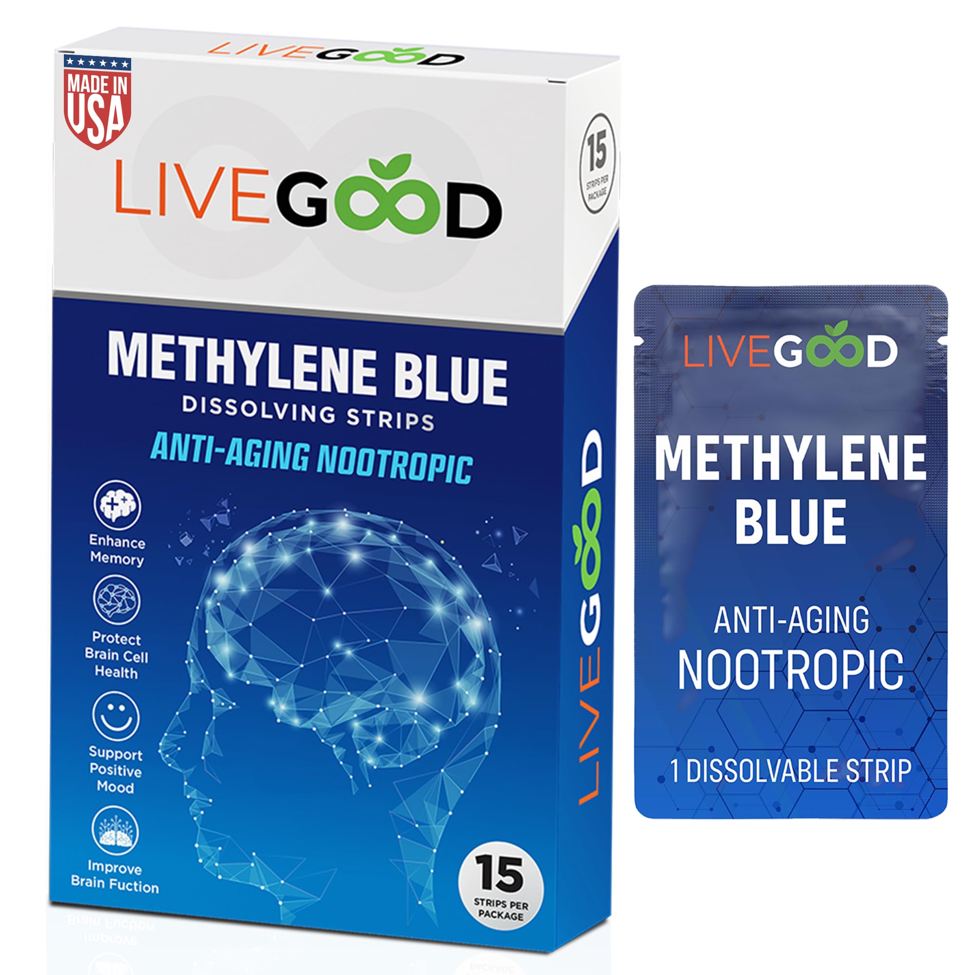LIVEGOOD Bandelettes Sublinguales: format pratique avec absorption rapide pour une clarté mentale instantanée.