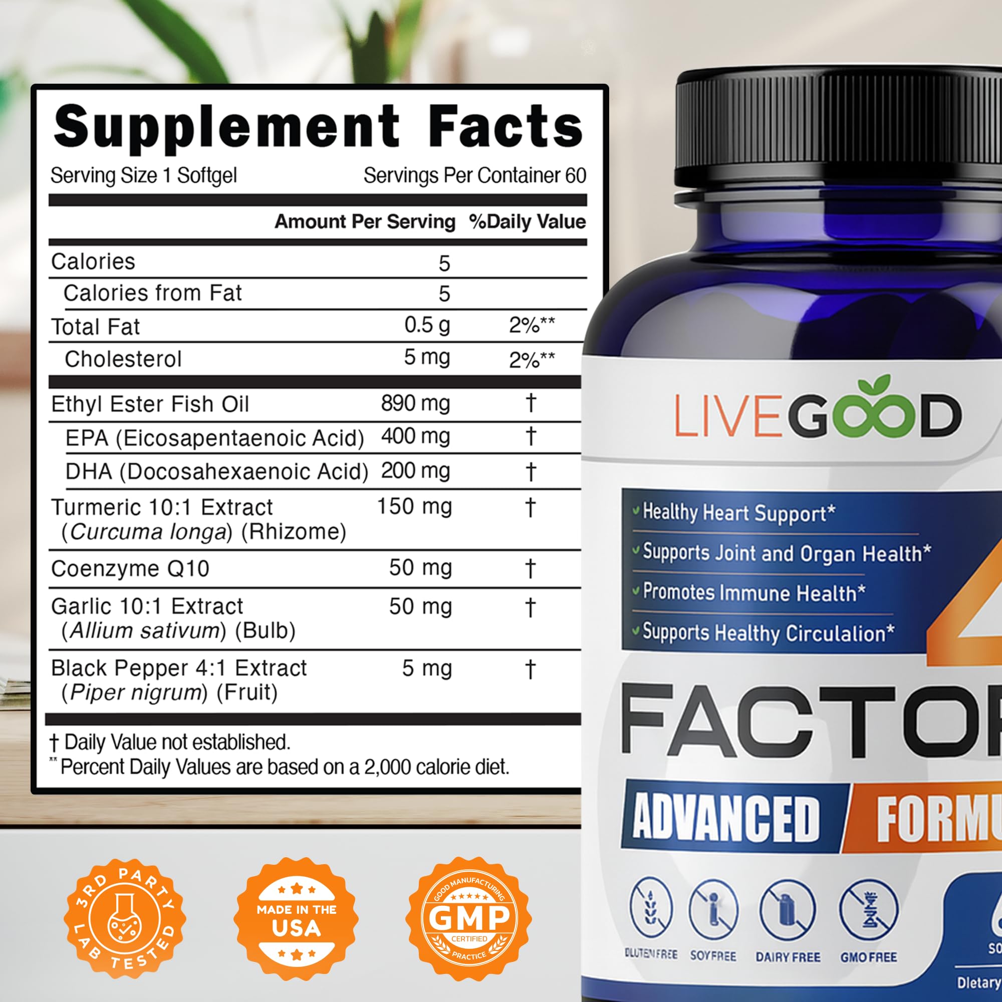 LIVEGOOD Factor 4 — Capsules softgel faciles à avaler pour usage quotidien.