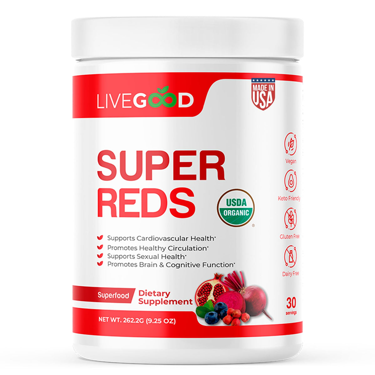 LiveGood Super Reds – bouteille-pour, énergie naturelle intégrée facilement dans votre routine.