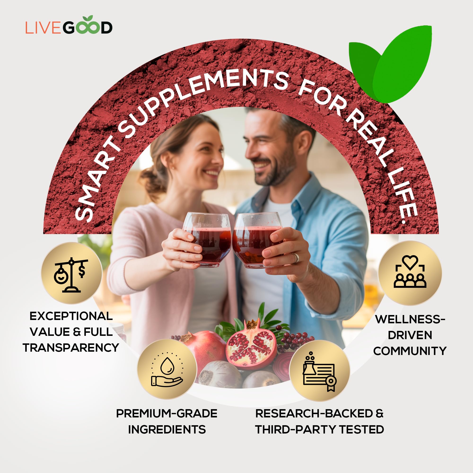 LiveGood Super Reds – smoothie prêt en quelques secondes, couleur rubis et goût fruité.